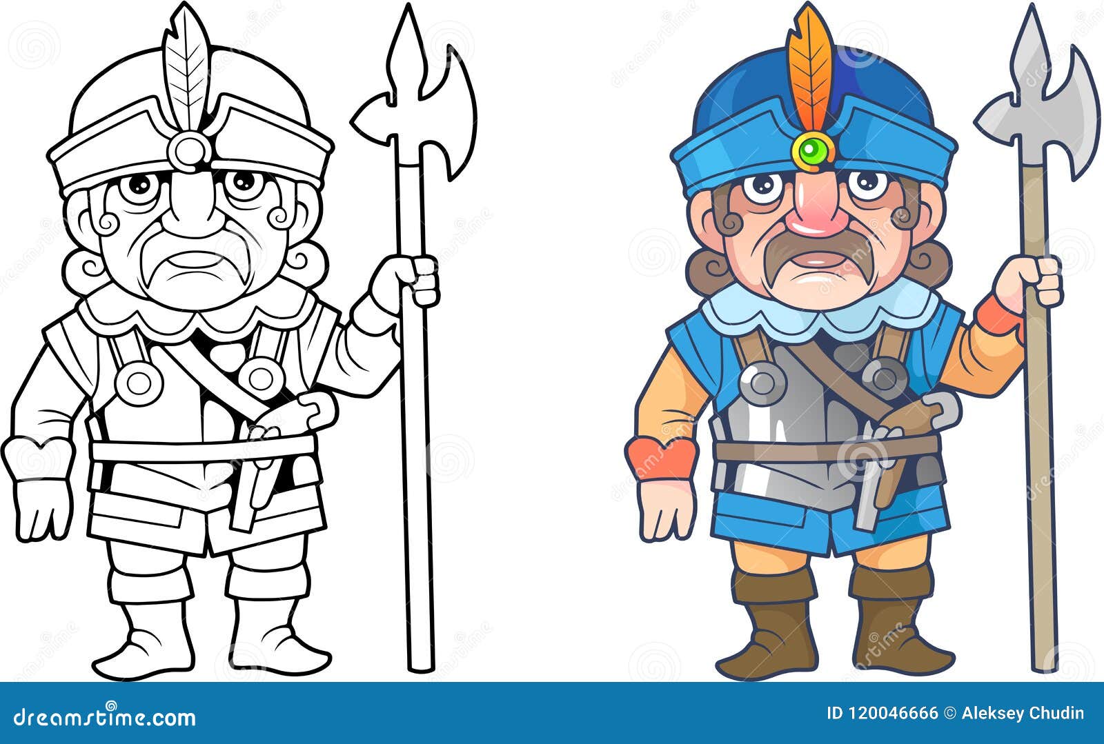Funny Polish Warrior, Illustration Coloring Book Stock Vector