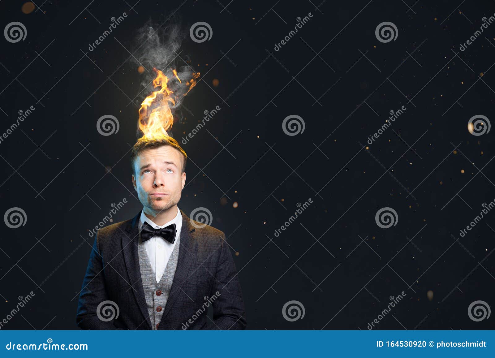 Funny Portrait of a Man with Burning Hair Stock Photo Image of