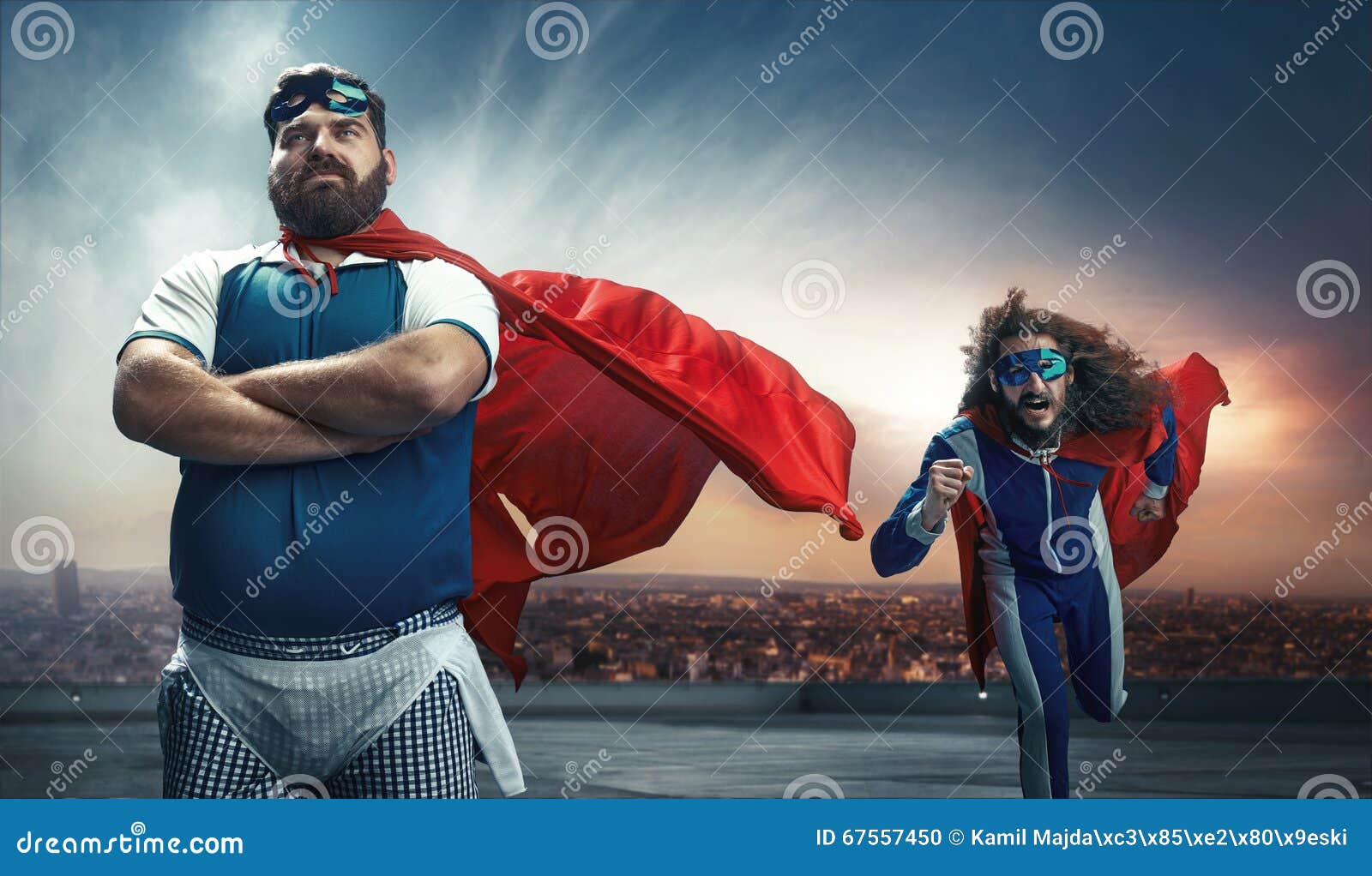 funny portrait of two super heroes