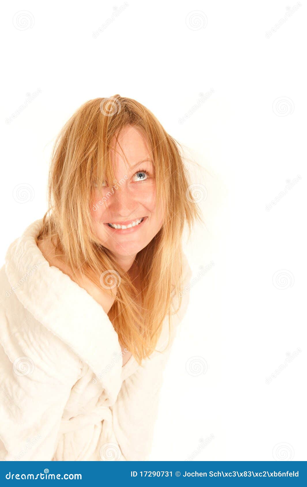 Funny Portrait of a Young Female in Bathrobe Stock Image Image of