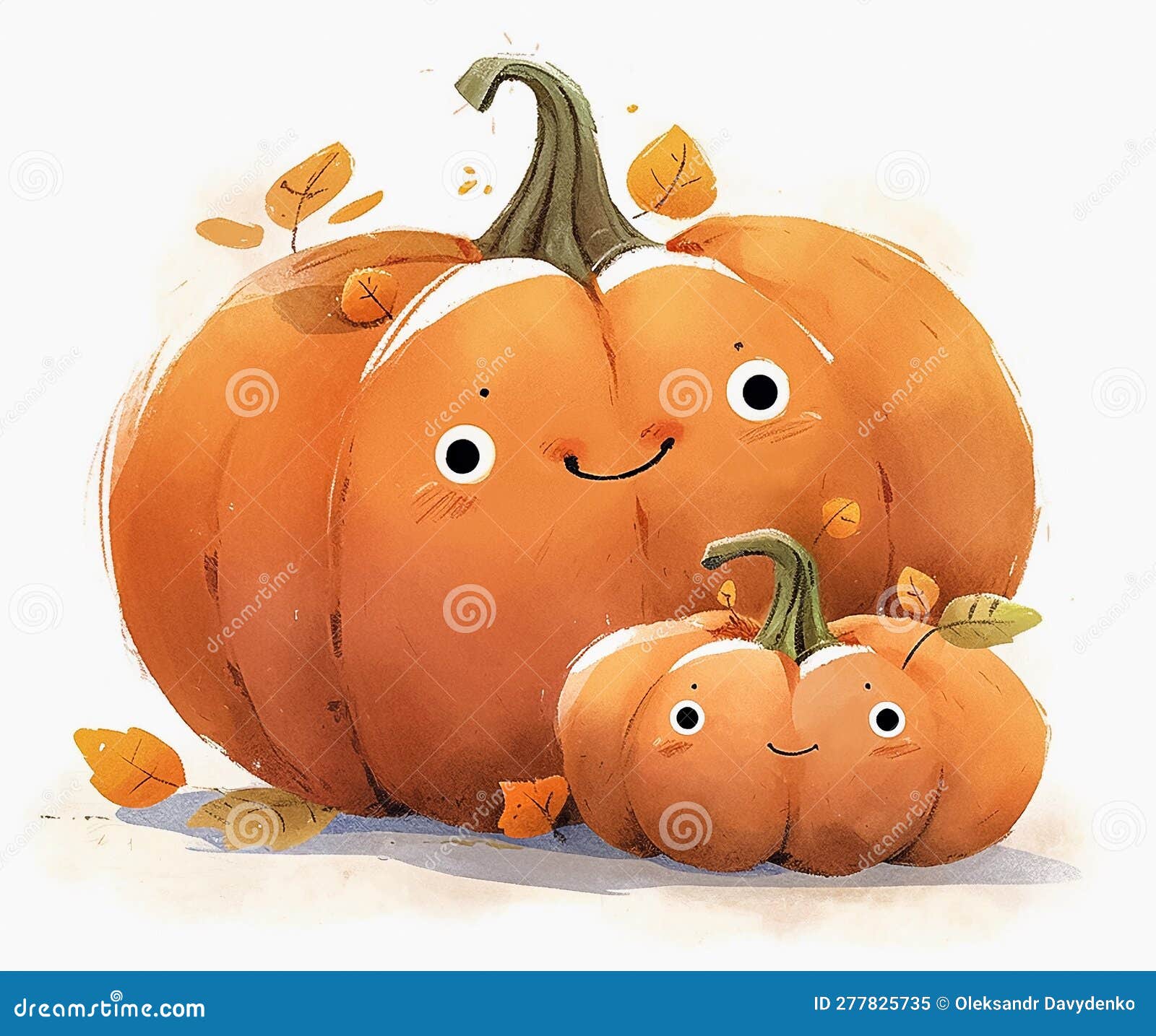 funny pumpkins characters with yeys, watercolor cartoon  on white background. generative ai