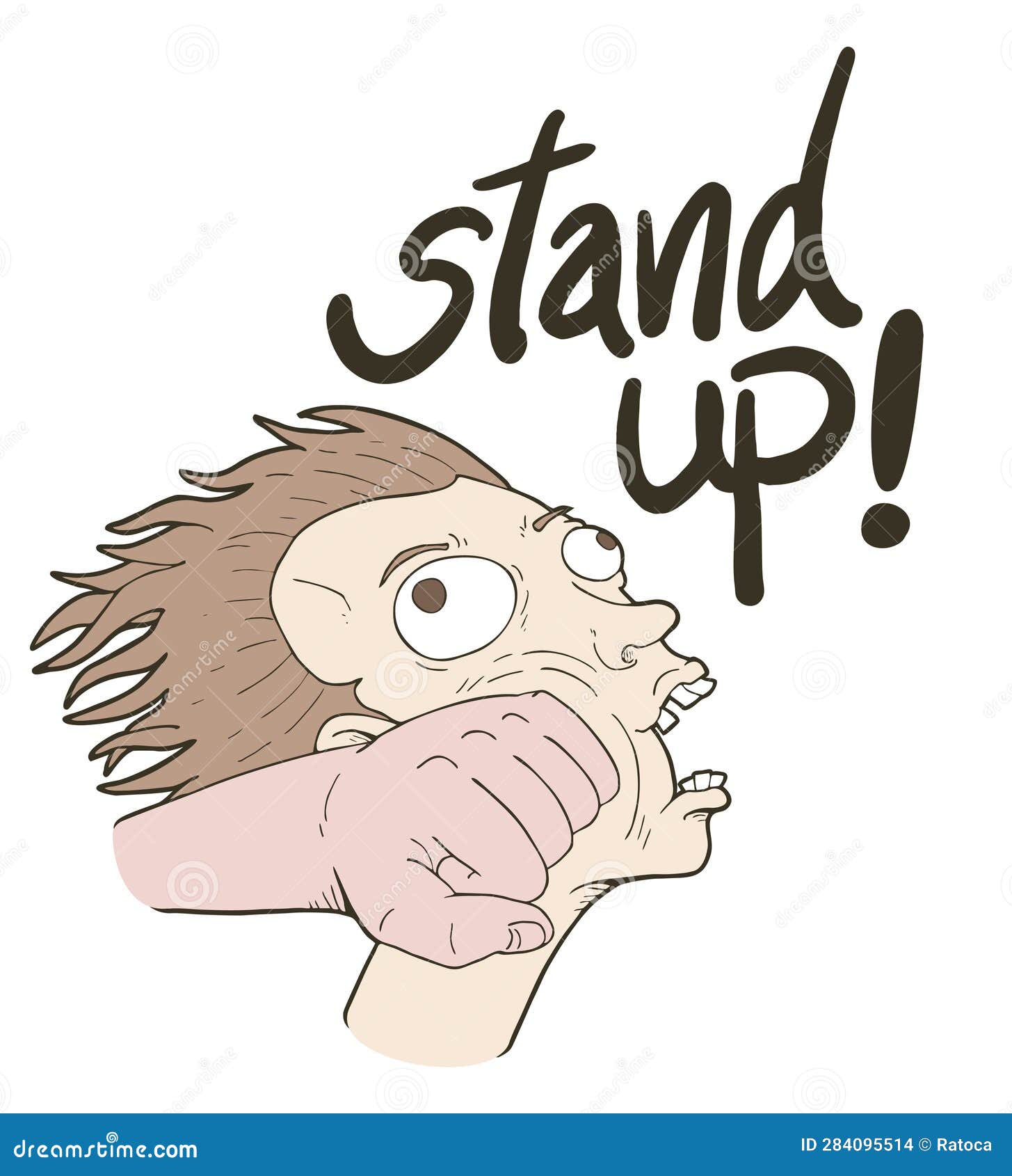 Funny Punch Head Illustration and Stand Up Message Stock Vector