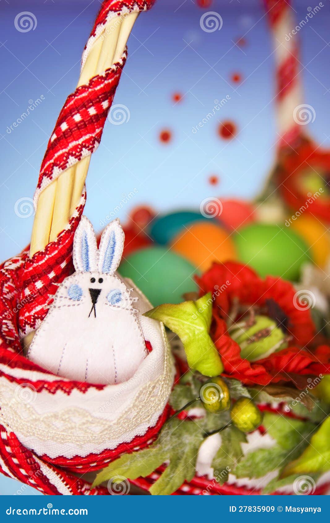 Funny Rabbit on the Easter Basket Stock Image Image of congratulation