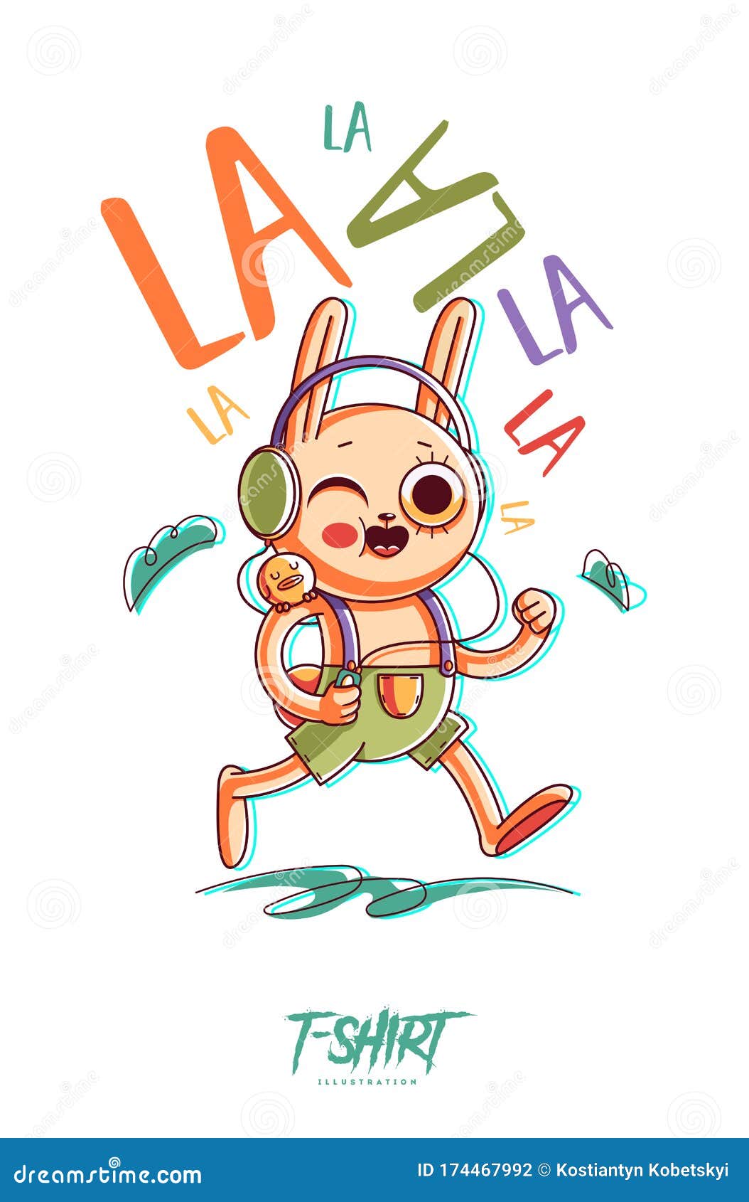 Funny Rabbit Listening Music and Singing. Prints on T-shirts, Sweatshirts,  Cases for Mobile Phones, Souvenirs Stock Illustration - Illustration of  short, character: 174467992