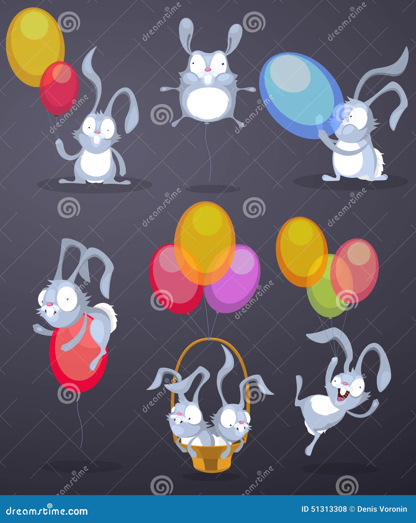 Funny Rabbits with Balloons Stock Vector Illustration of balloon