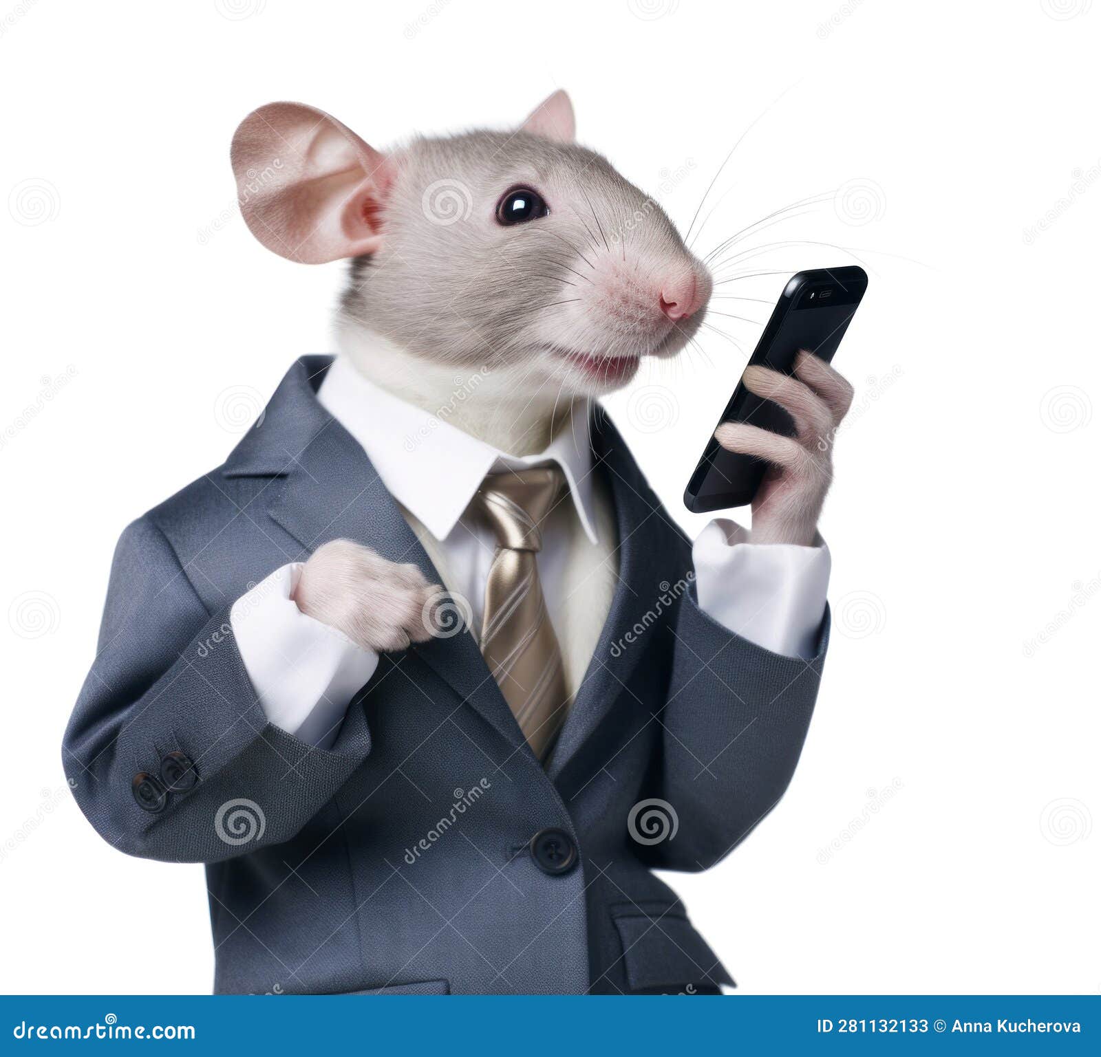 Funny Rat in Business Suit Looking at Its Mobile Phone, Isolated on White  Background. Realistic Generative AI Illustration Stock Illustration -  Illustration of clothes, white: 281132133