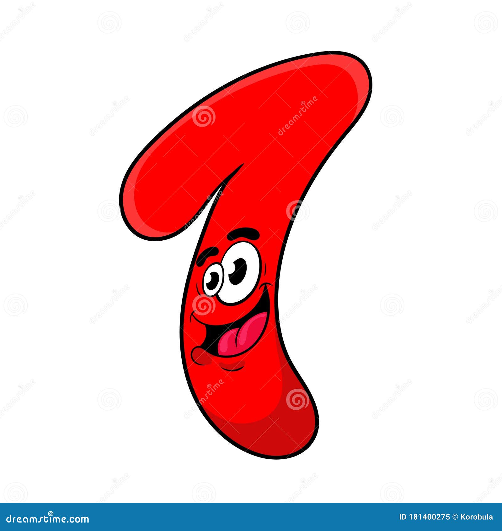 Funny Red Cartoon Number One Character Design Vector Illustration Stock