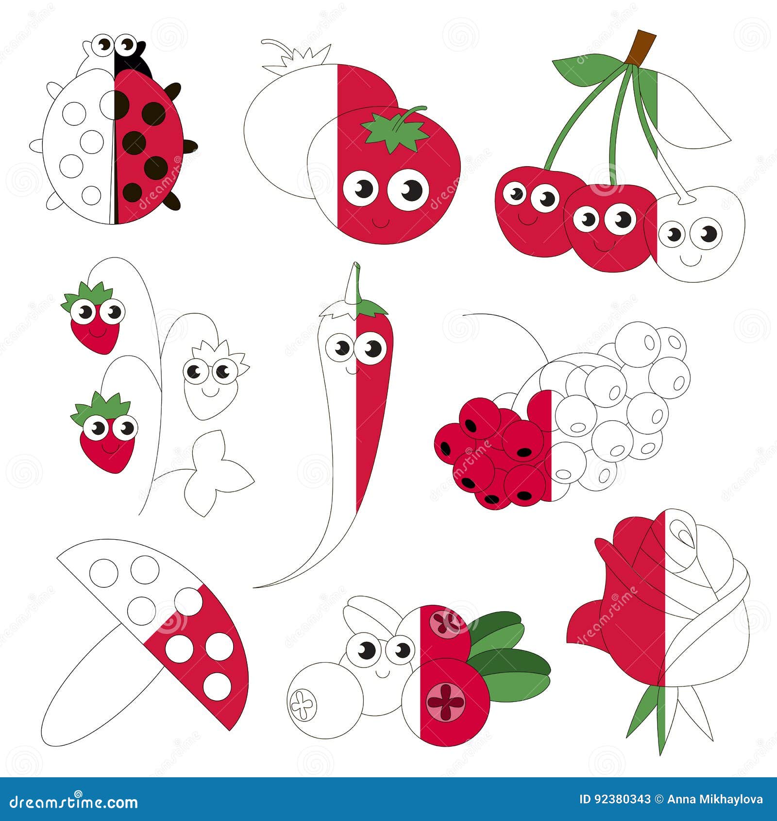 Funny Red Color Objects The Big Kid Game To Be Colored By Example Half Stock Vector Illustration Of Color Educational 92380343
