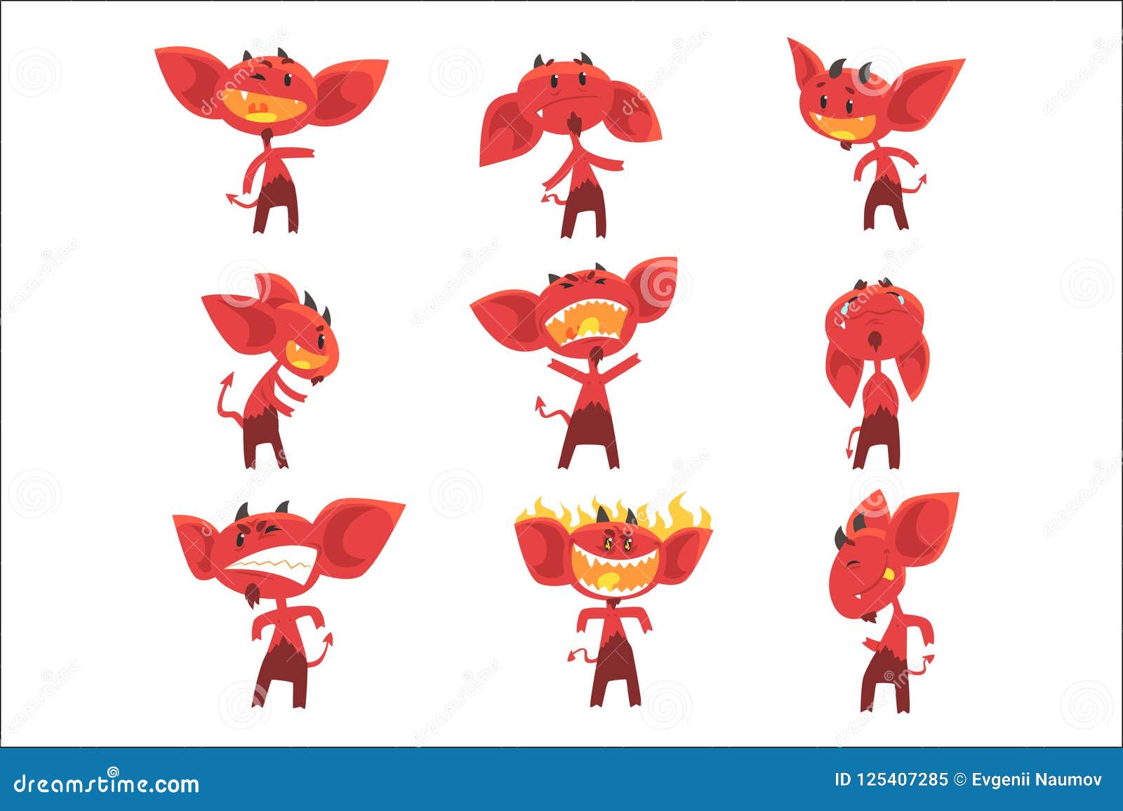Funny Red Devil Cartoon Characters with Different Emotions Set of Vector  Illustrations Stock Vector - Illustration of angry, fire: 125407285