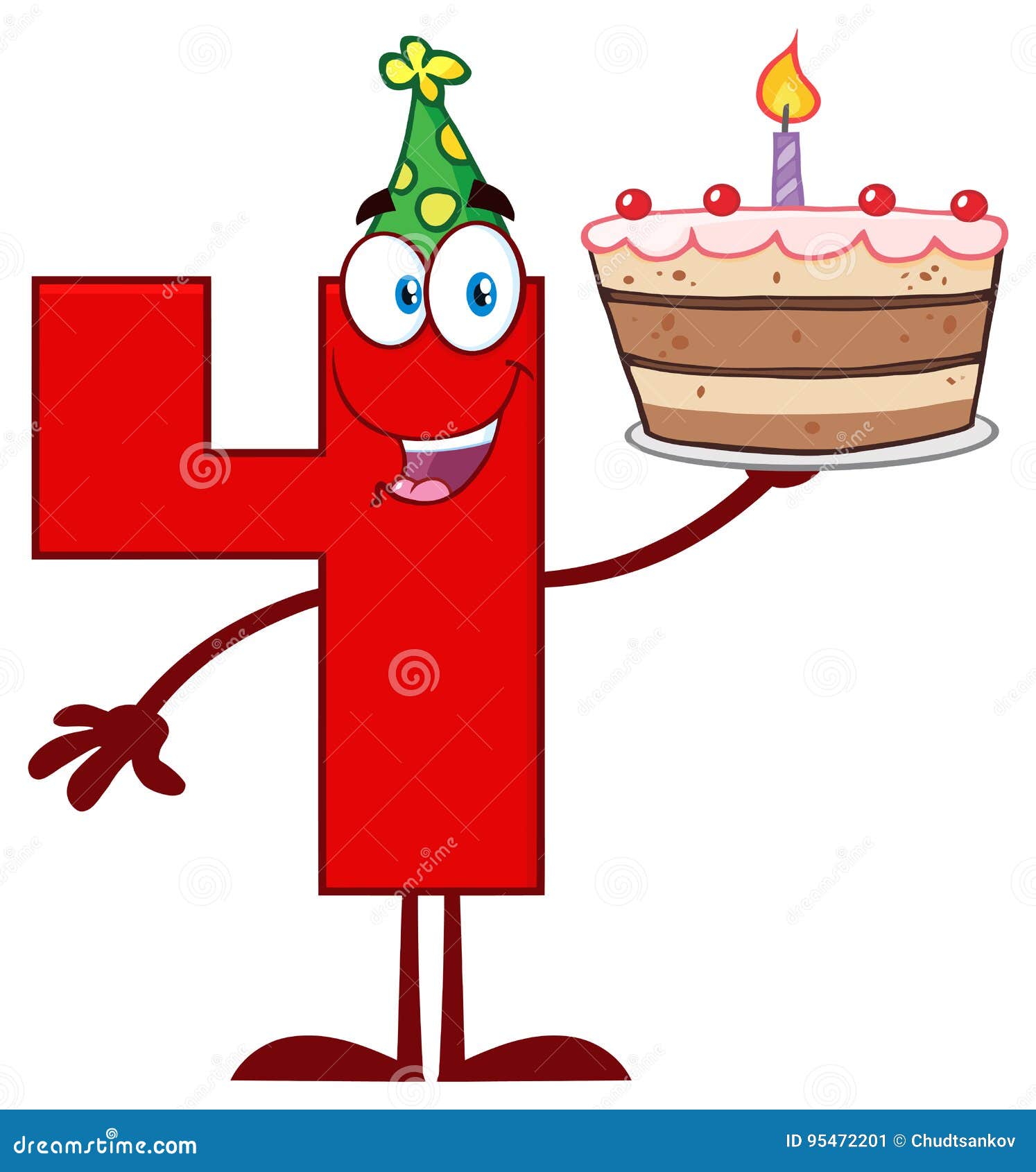 Funny Red Number Four Cartoon Mascot Character Holding Up a Birthday ...