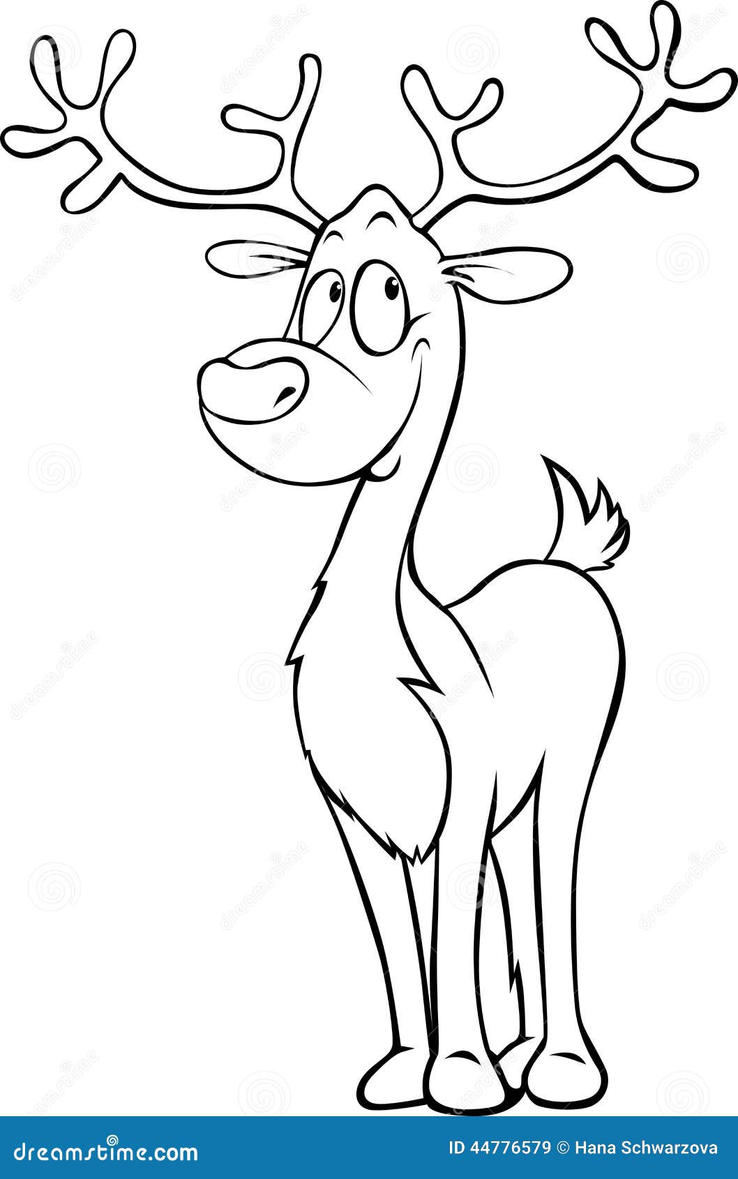 Funny Reindeer Black Outline Illustration Stock Vector