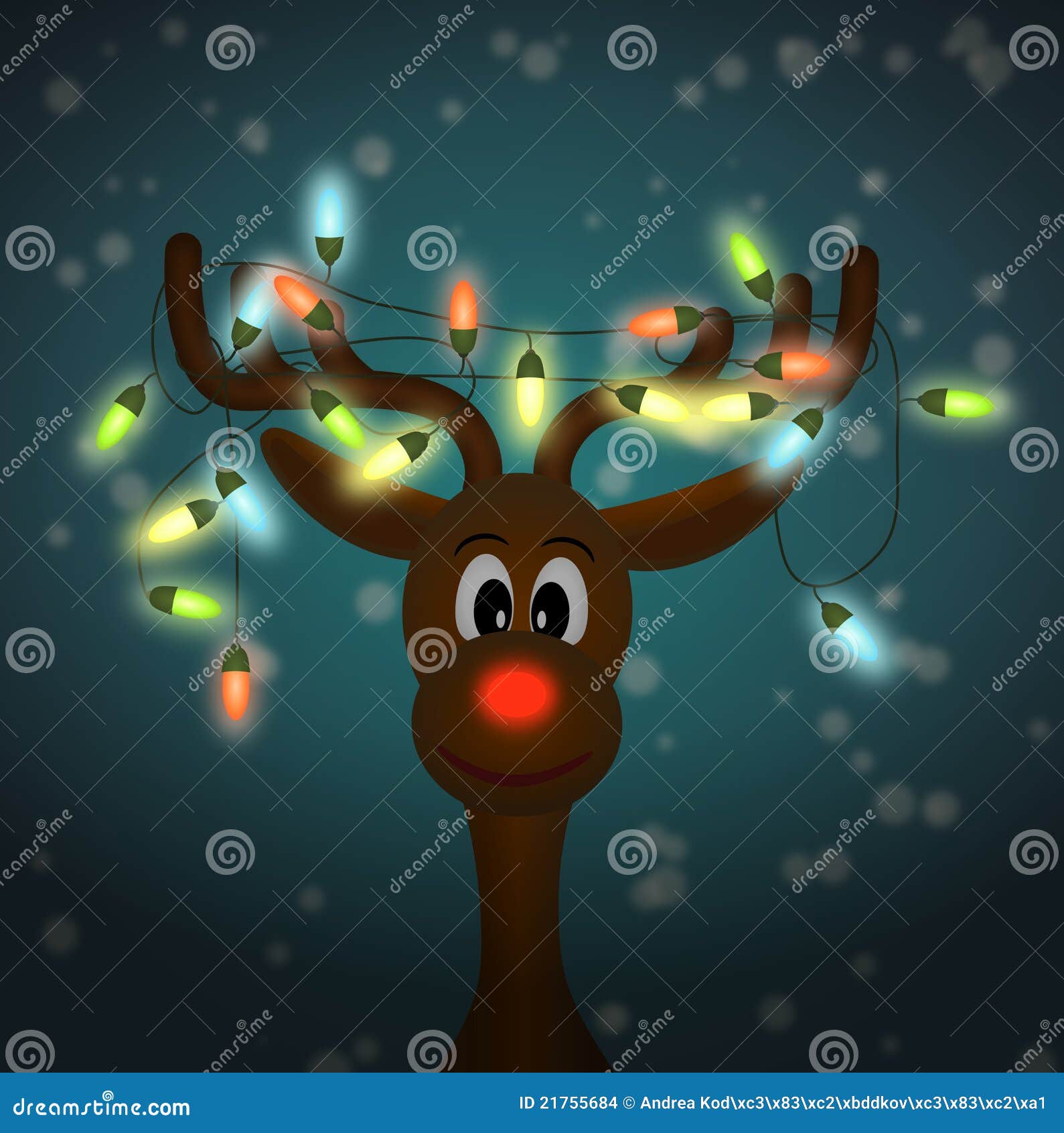 Funny Reindeer With Christmas Lights In Dark Stock 