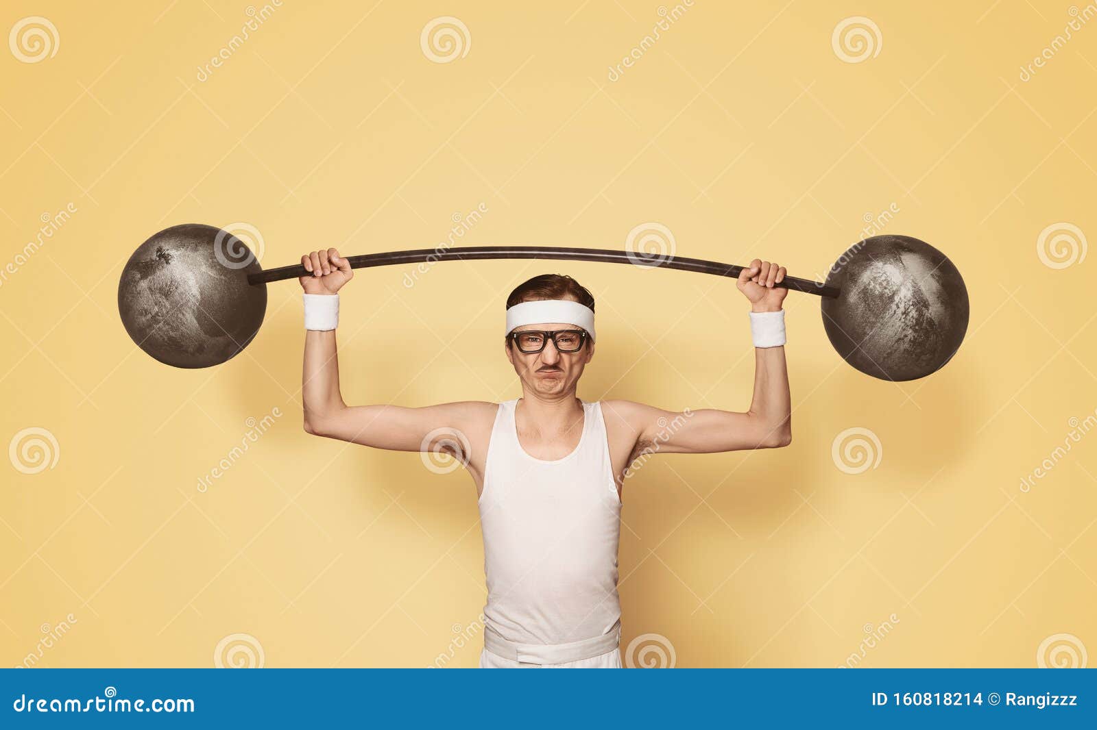 funny retro sport nerd lifting weights