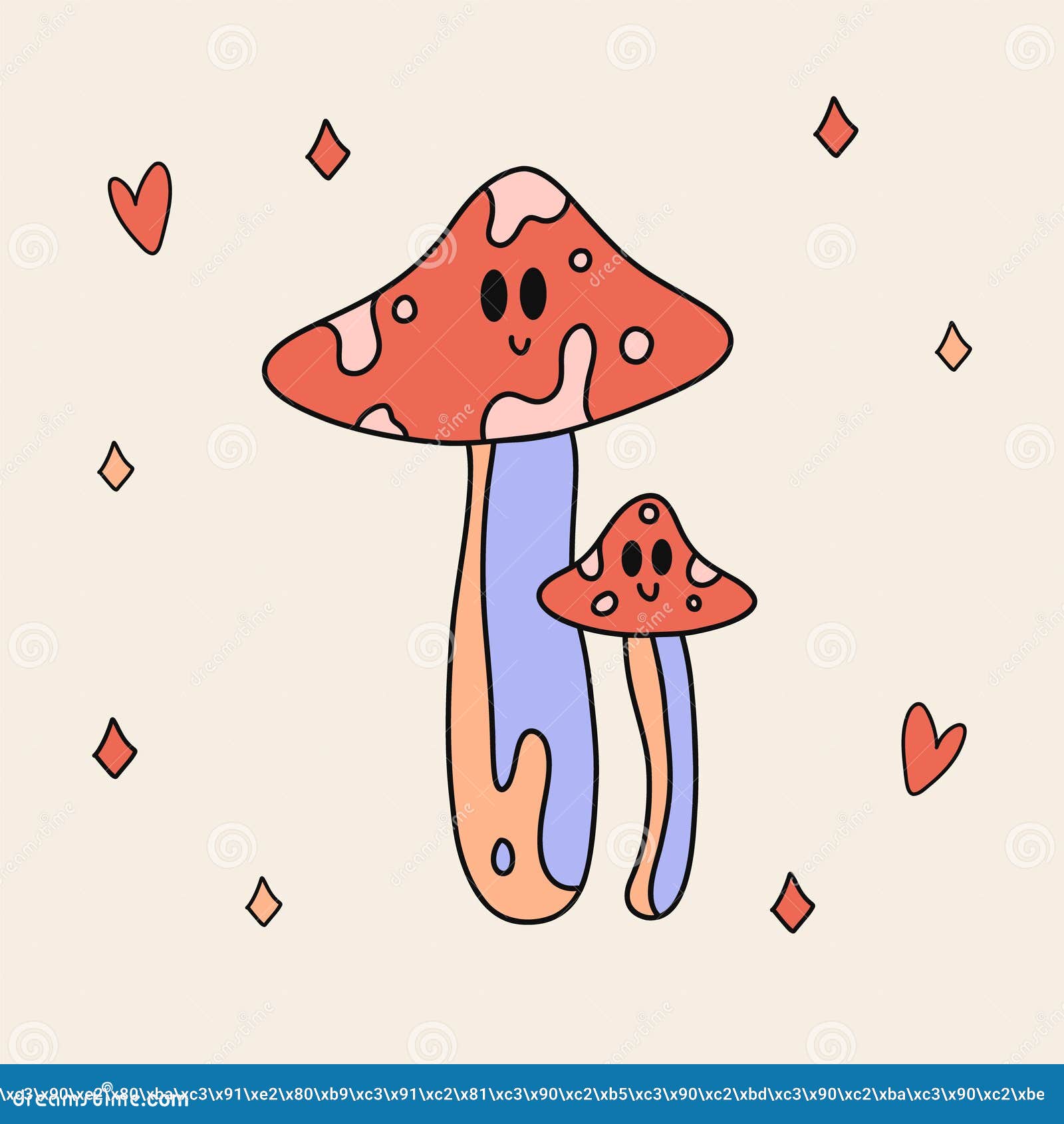 Funny Retro Sticker of Groovy Mushroom with Eyes. Vintage Cartoon 60s