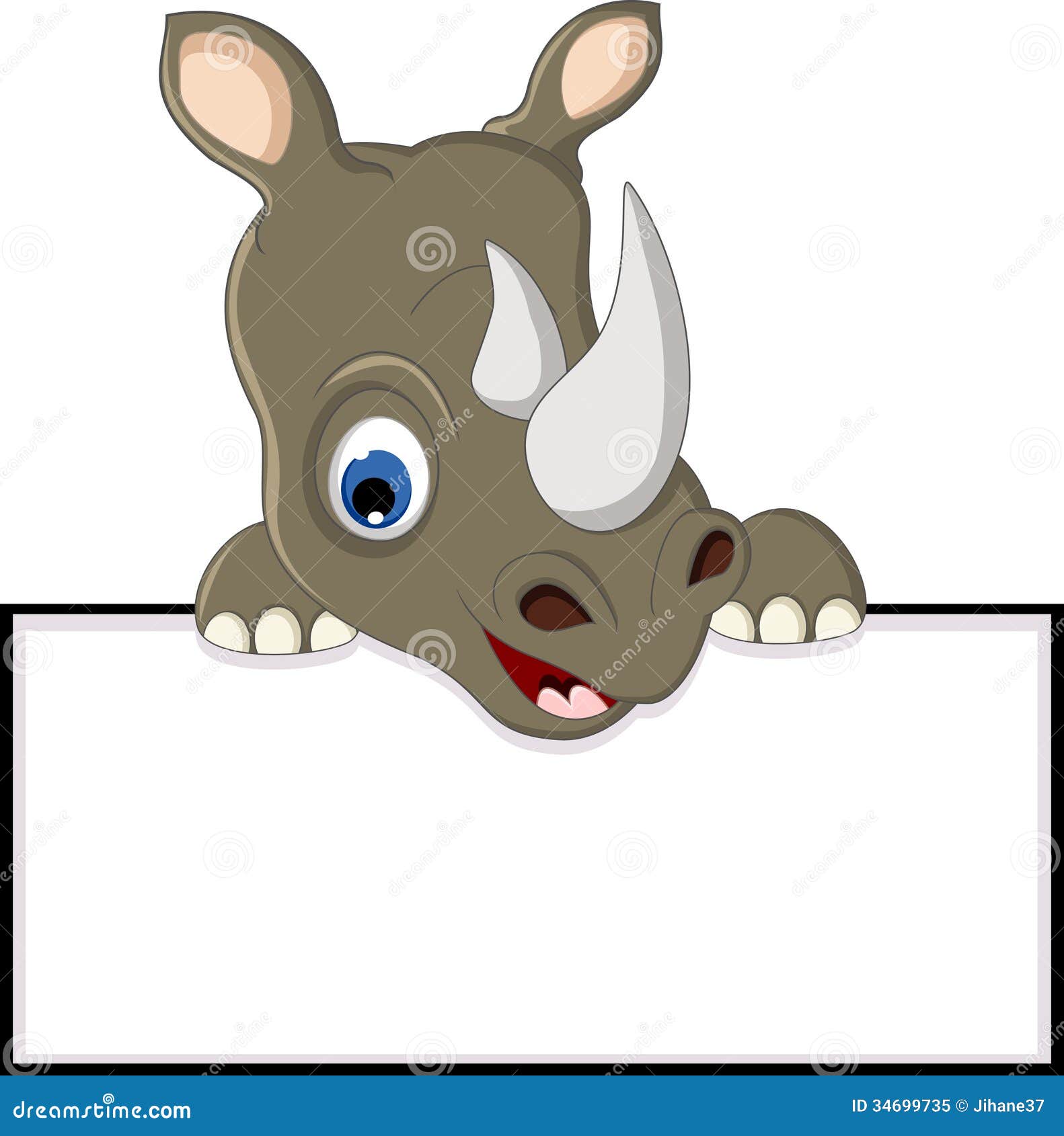 Funny Rhino With Blank Sign Royalty Free Stock Photo