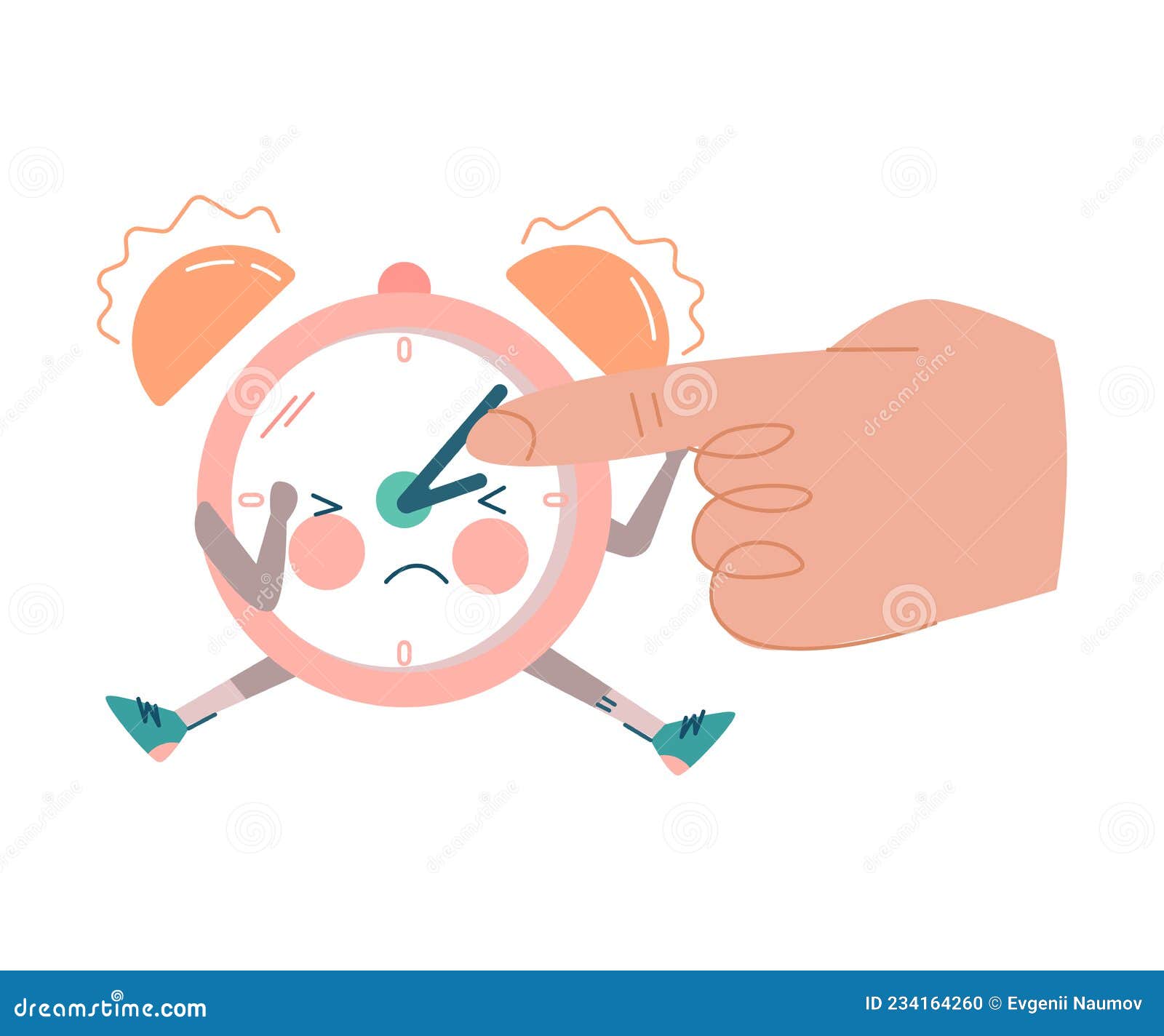 Funny Ringing Clock Character and Hand Setting Hand Vector Illustration