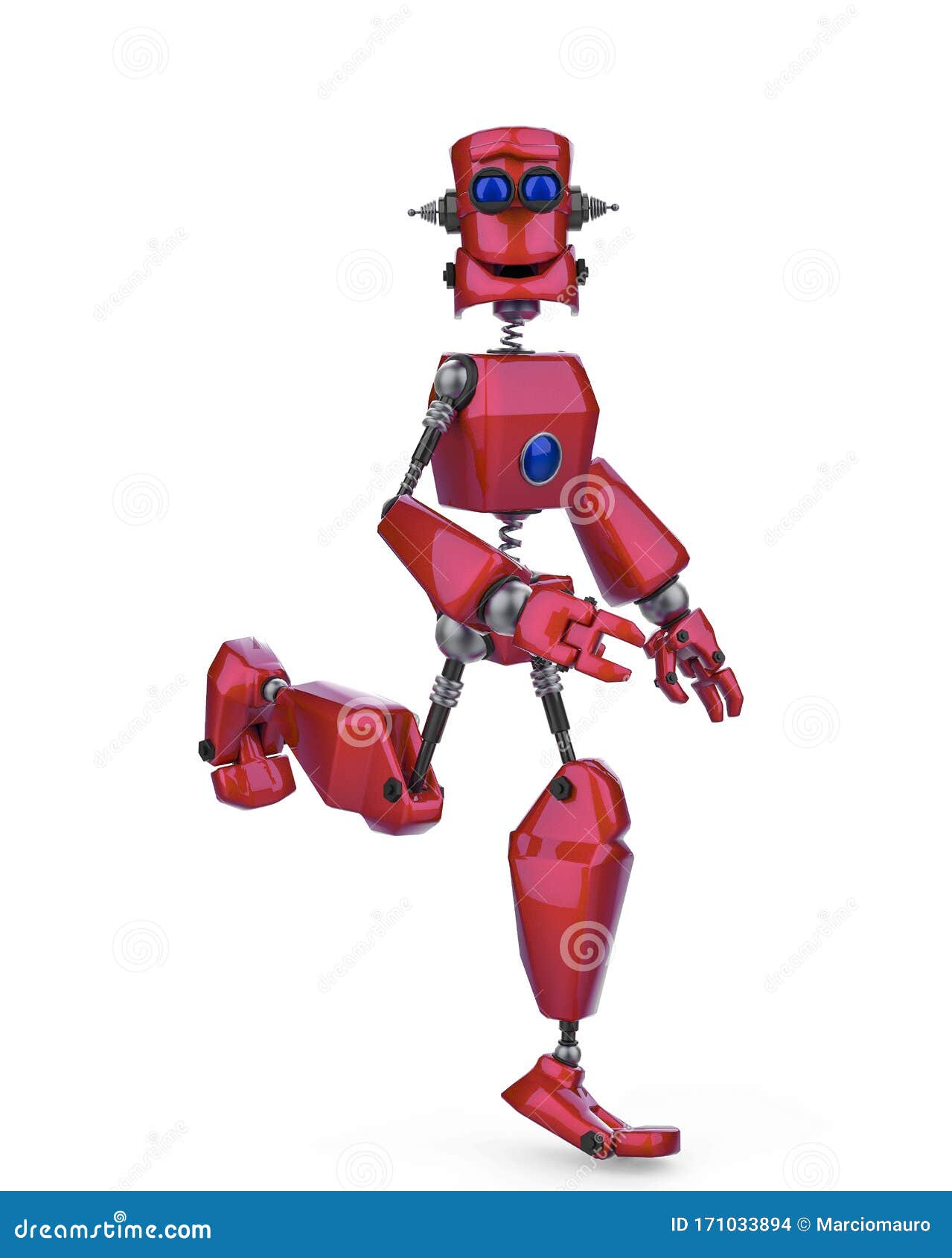 funny robot cartoon running happy in a white background