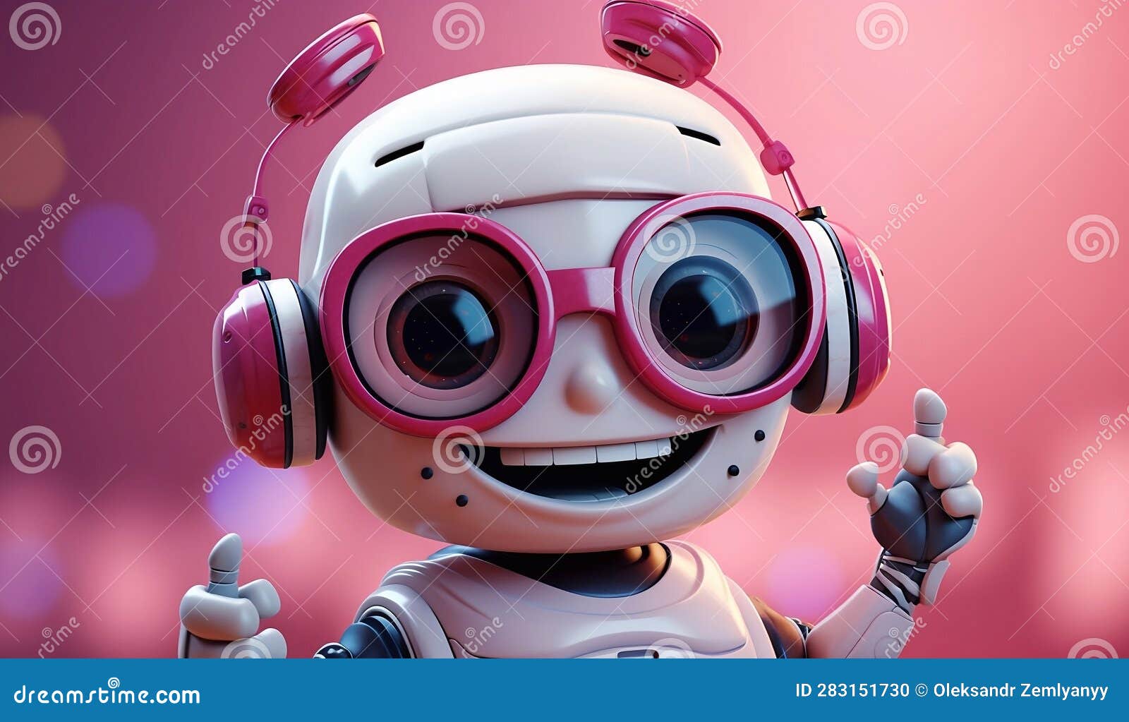 funny robot on pink background