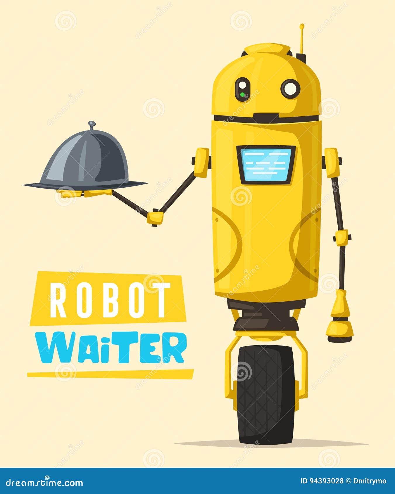 Funny Robot Waiter, Cute Character. Vector Cartoon ...