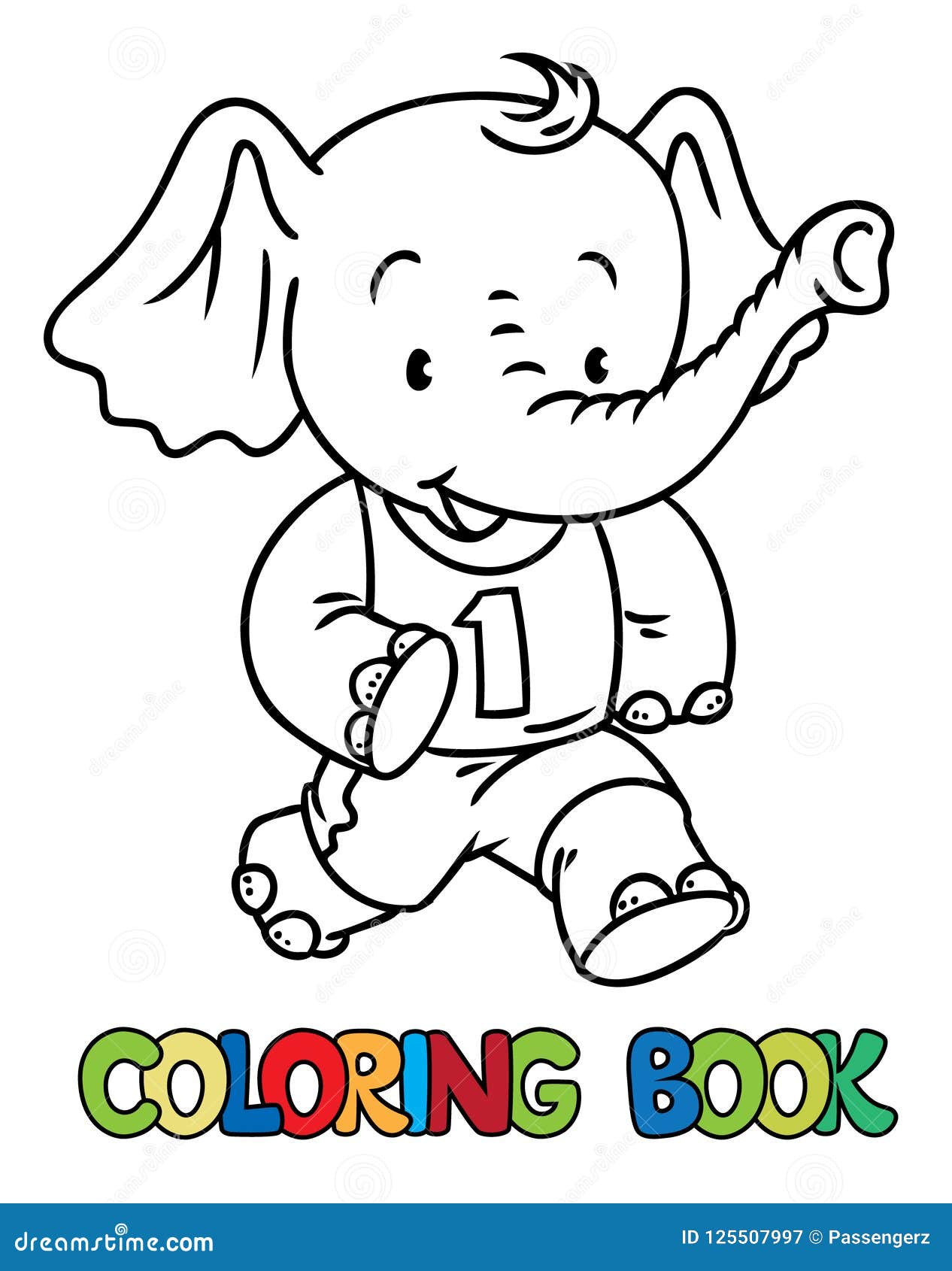 Download Running Little Baby Elephant. Coloring Book. Sport Stock ...