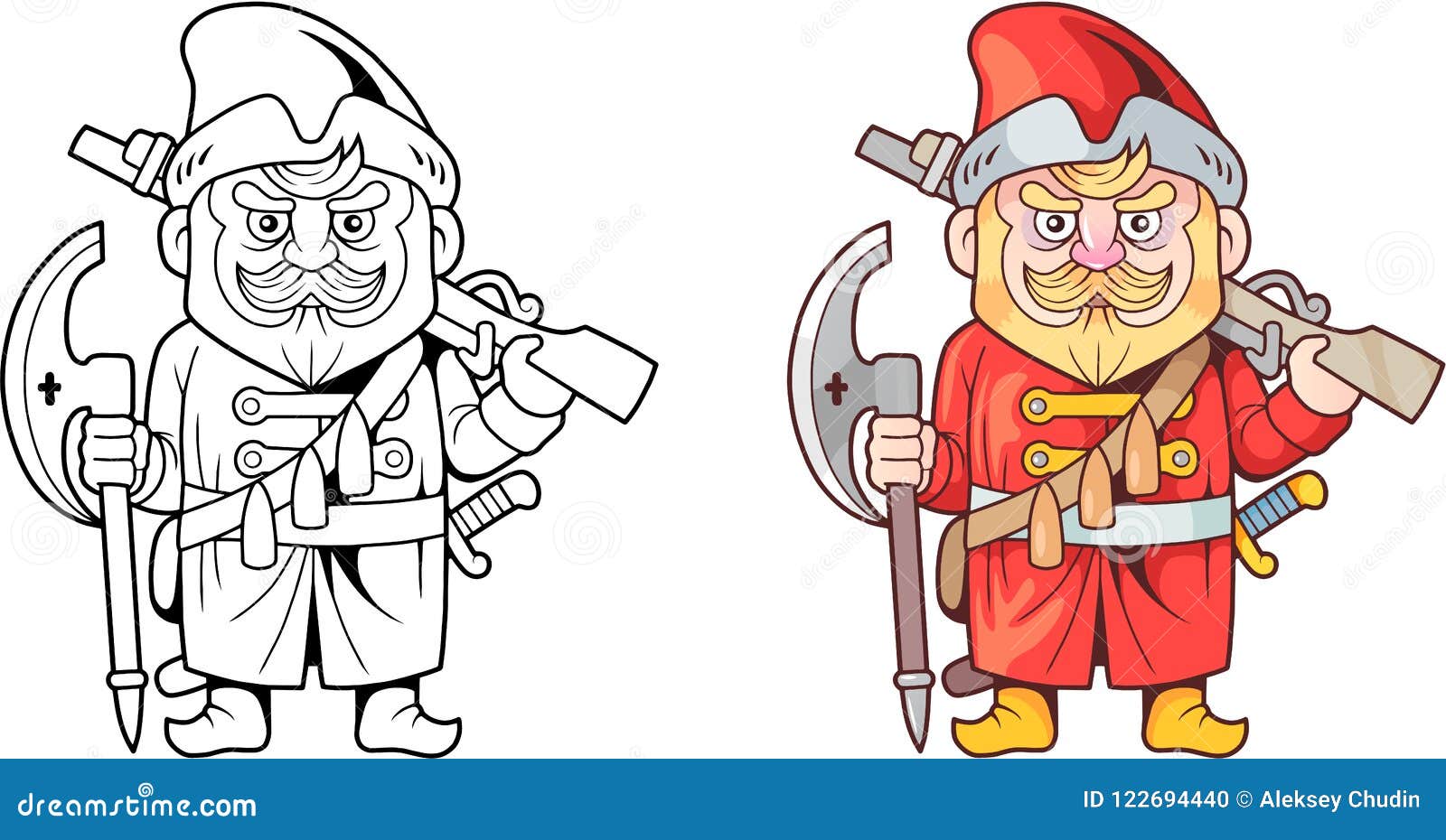 funny russian soldier of the sixteenth century,  coloring book