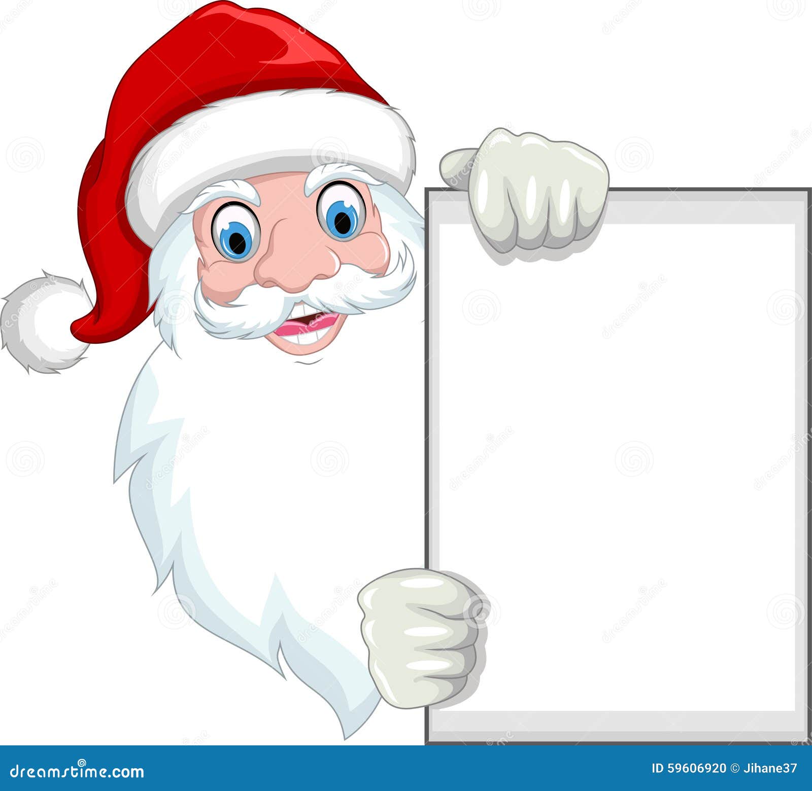 Funny Santa Claus Cartoon Holding A Blank Sign Stock