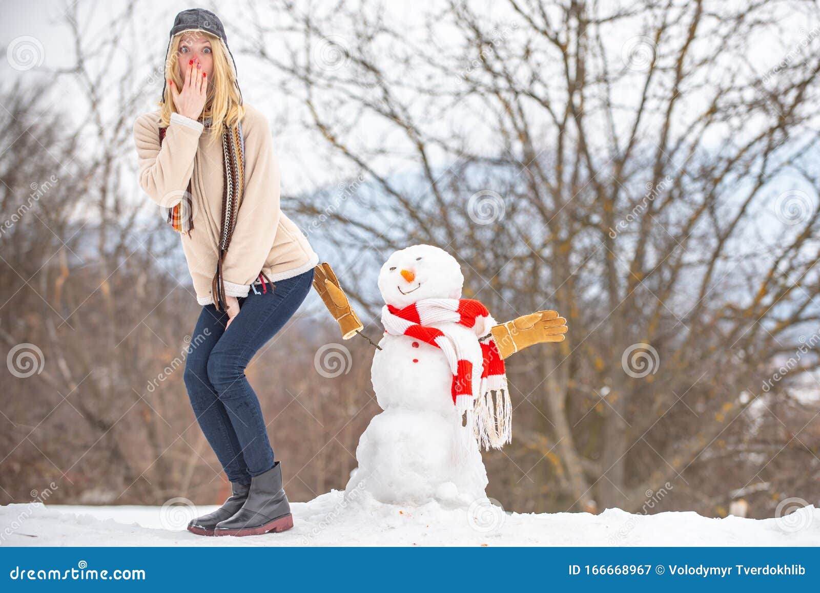 Funny Santa Girl Posing on Winter Weather. Joyful Funny Young ...