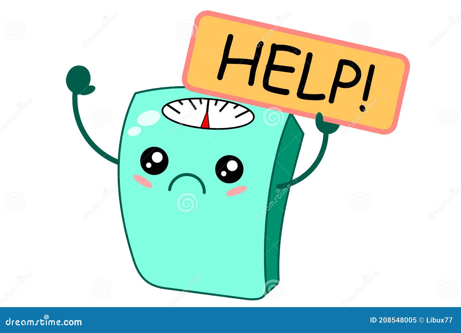 Funny Scale Bathroom Kawaii Mascot Character Asking for Help Concept