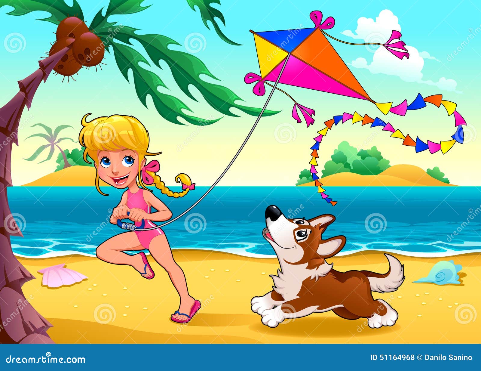 Funny Scene with Girl and Dog on the Beach Stock Vector - Illustration of smile, tree: 51164968 Funny Scene with Girl and Dog on the Beach Stock Vector - Illustration of smile, tree: 51164968