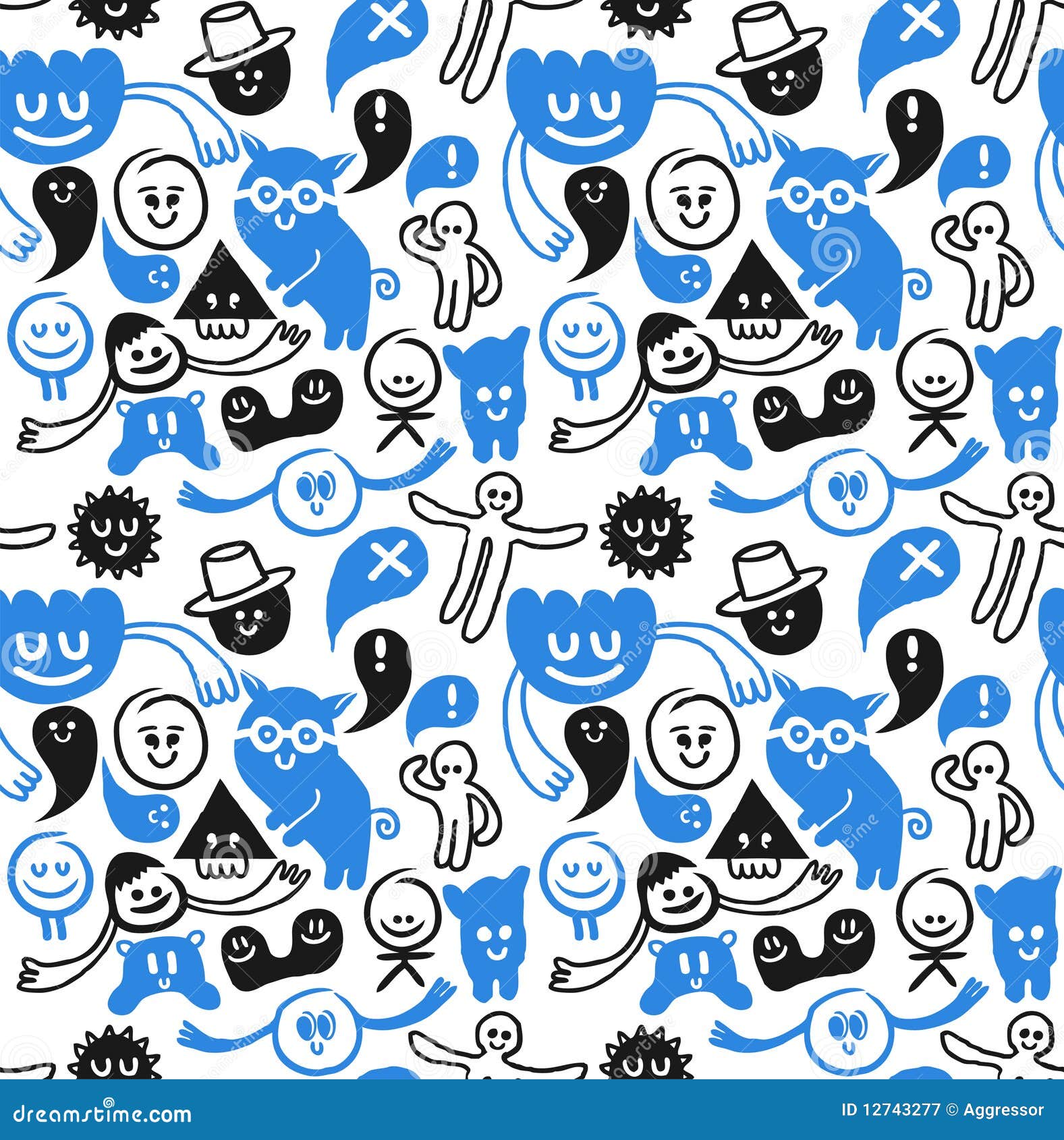 Funny seamless doodles stock vector. Illustration of expressions - 12743277