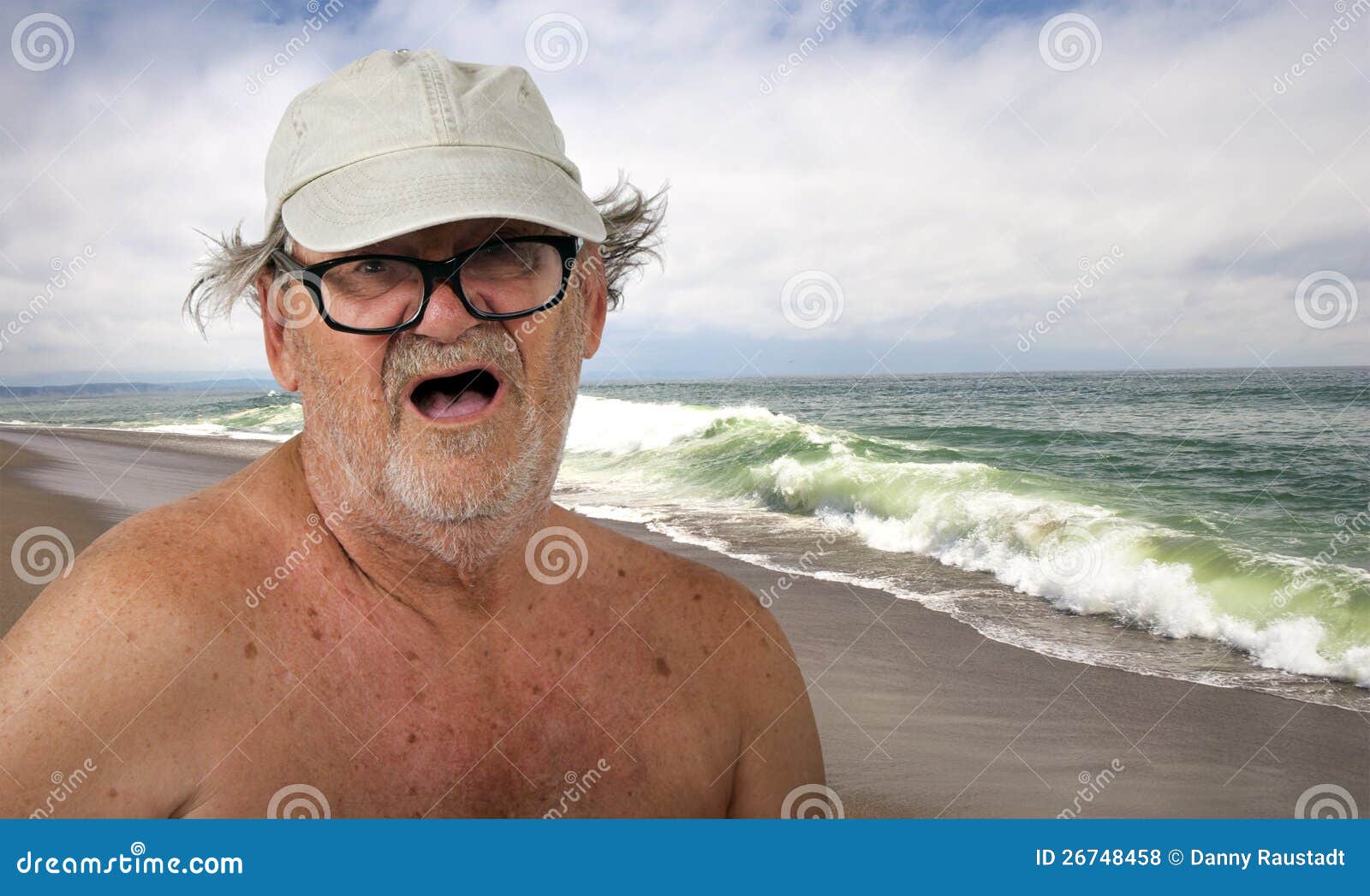 Funny Senior Citizen on the Beach Stock Photo - Image of happy, bird:  26748458
