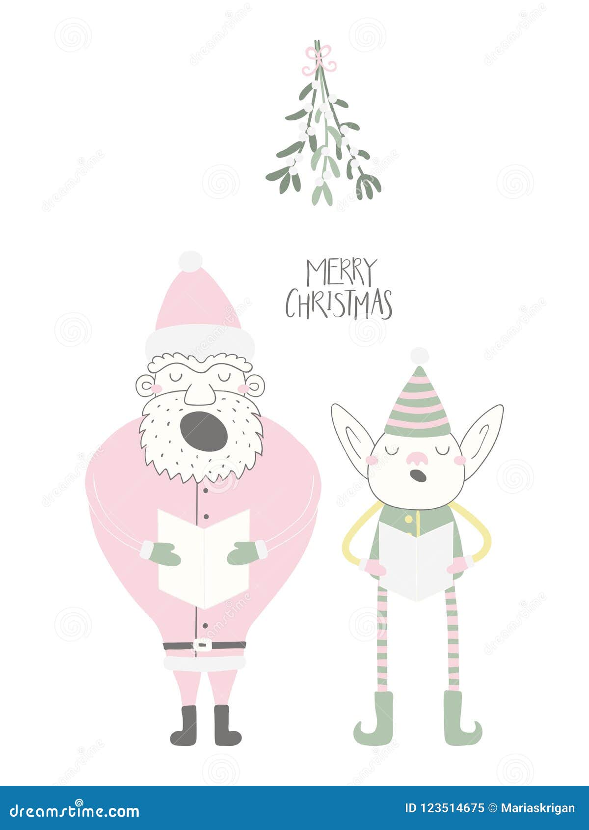 Funny Singing Santa and Elf Christmas Card Stock Vector - Illustration of  character, ears: 123514675