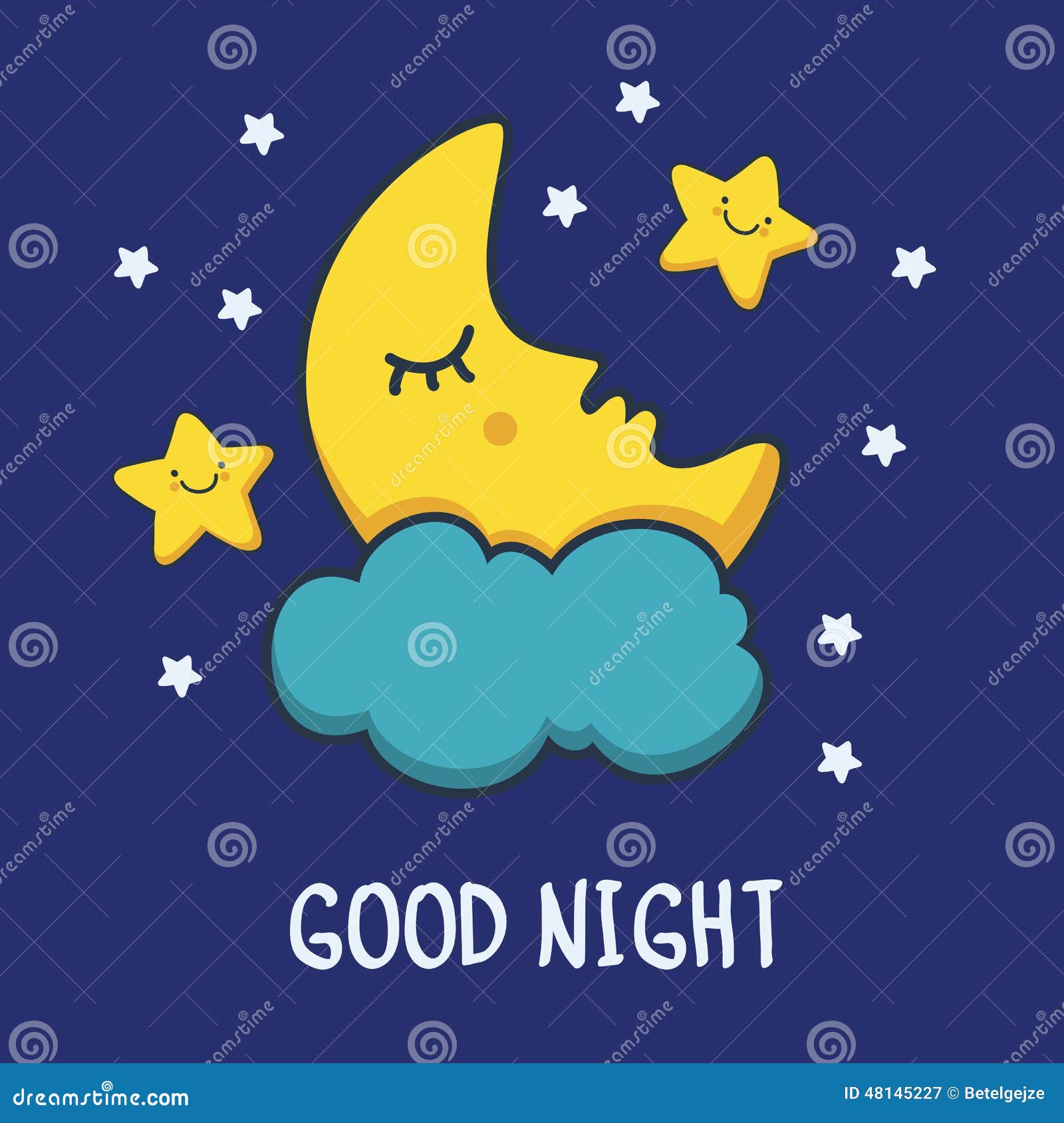 Funny Sketching Sleeping Moon and Smiling Stars. Vector Cartoon Stock  Vector - Illustration of hand, drawn: 48145227