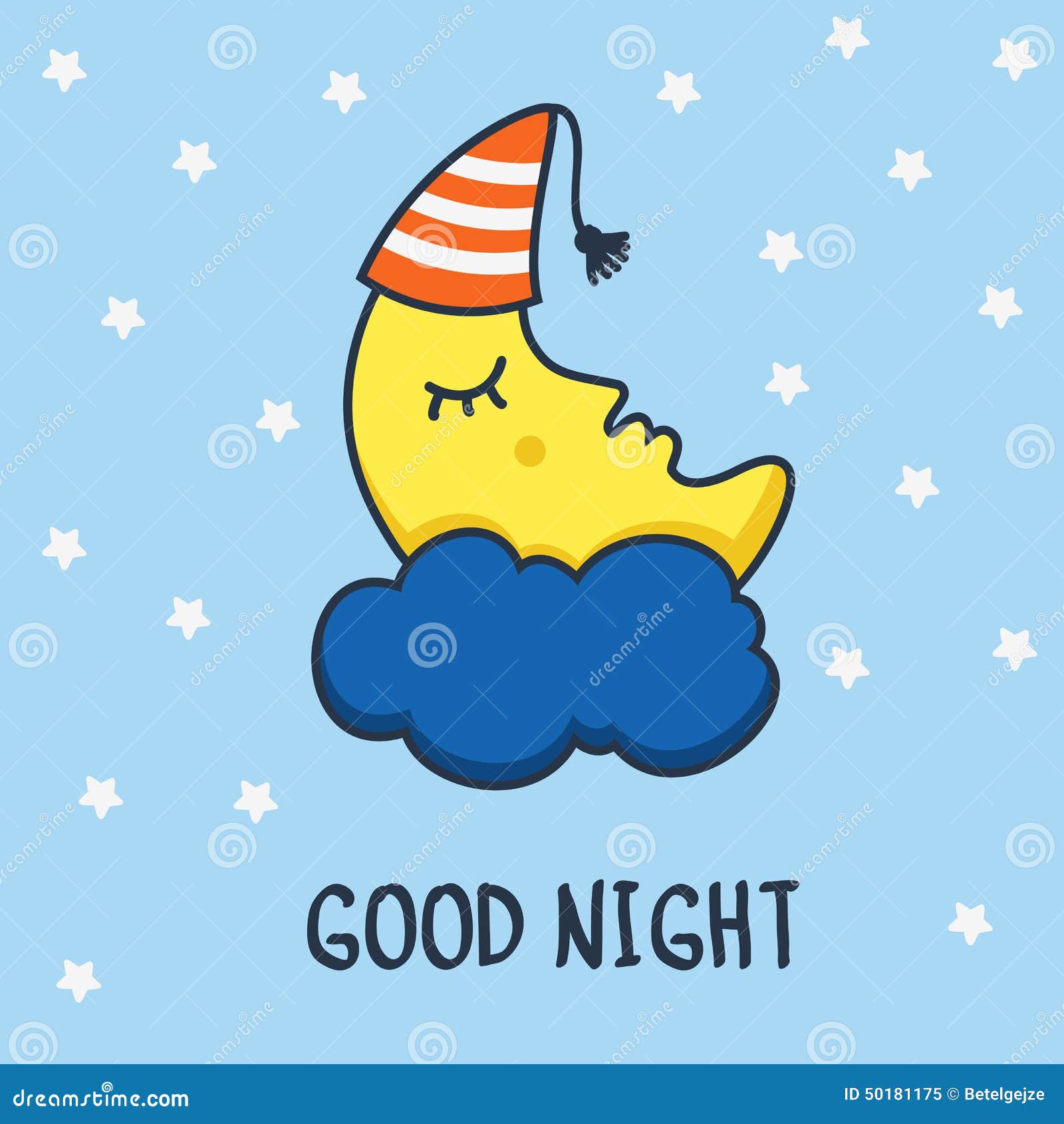 Funny Sketching Sleeping Moon And Stars. Vector Cartoon Illustra Stock ...