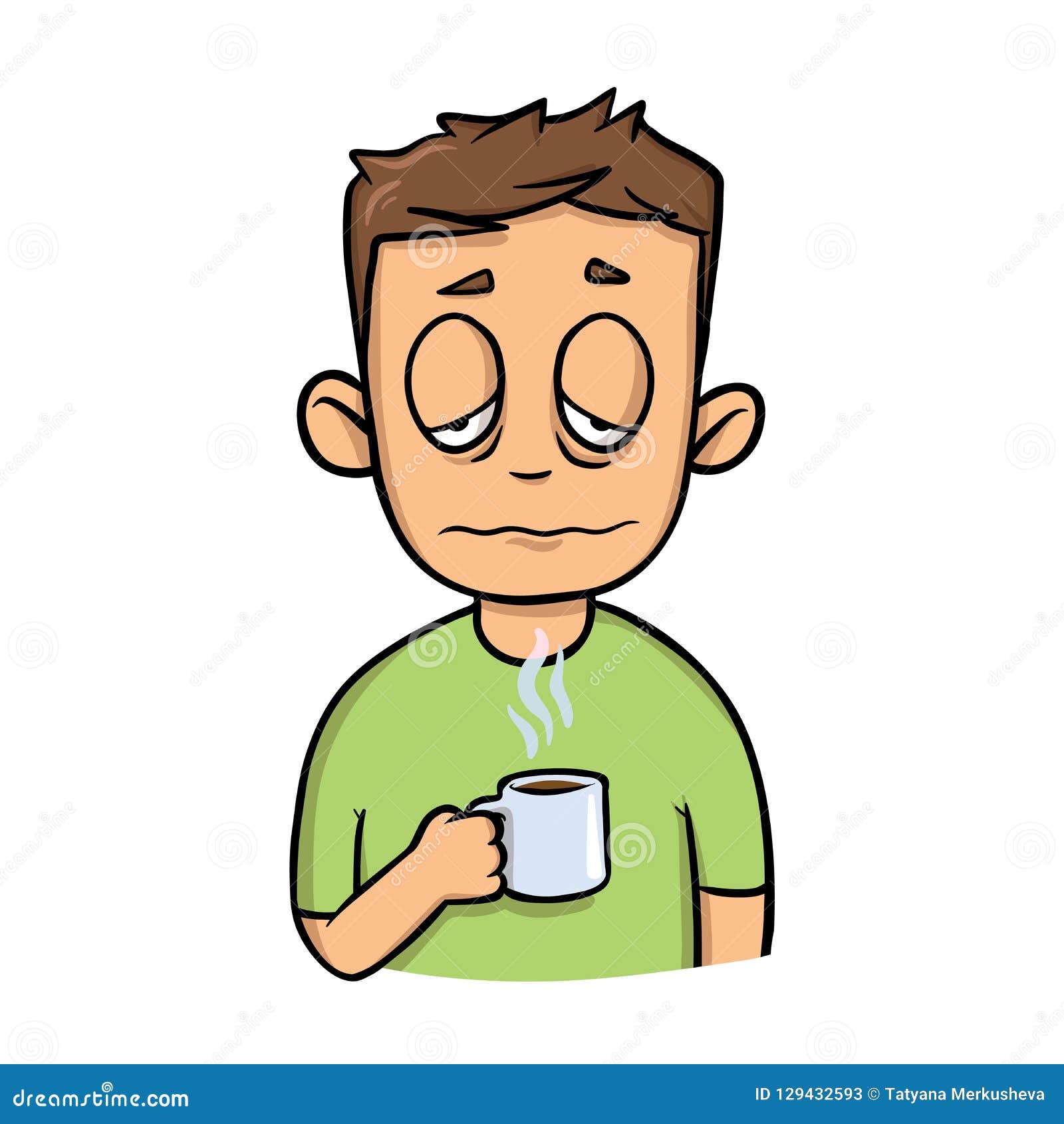 Funny Sleepy Guy with a Cup of Morning Coffee. Cartoon Design Icon. Flat  Vector Illustration. Isolated on White Stock Vector - Illustration of  coffee, isolated: 129432593