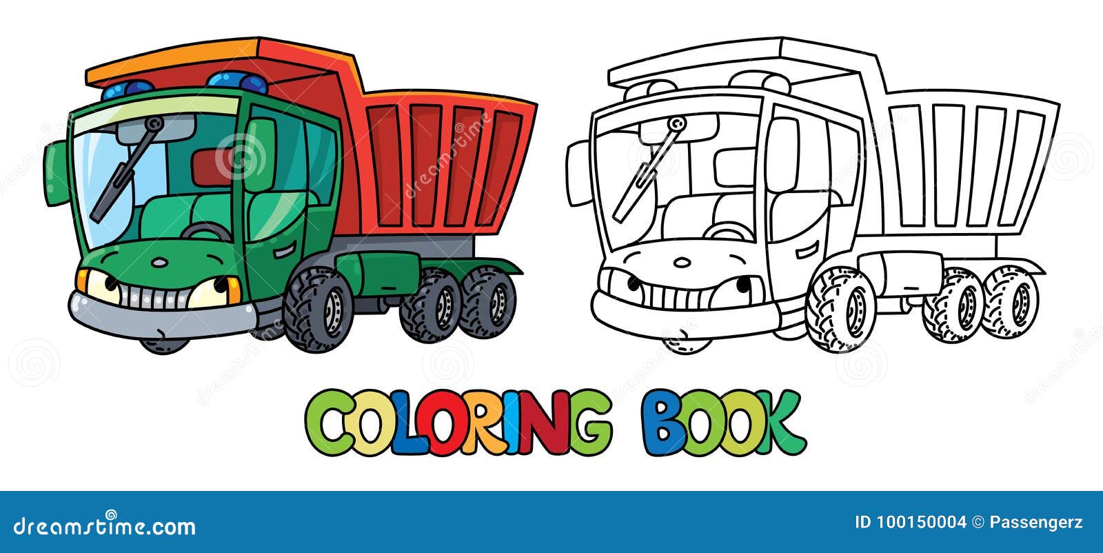 funny small dump truck with eyes. coloring book