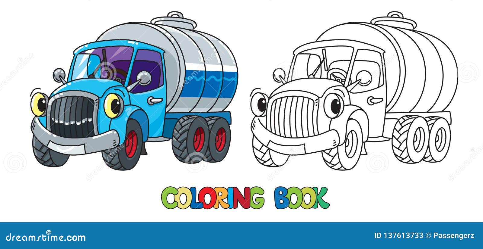 funny small milk truck with eyes. coloring book
