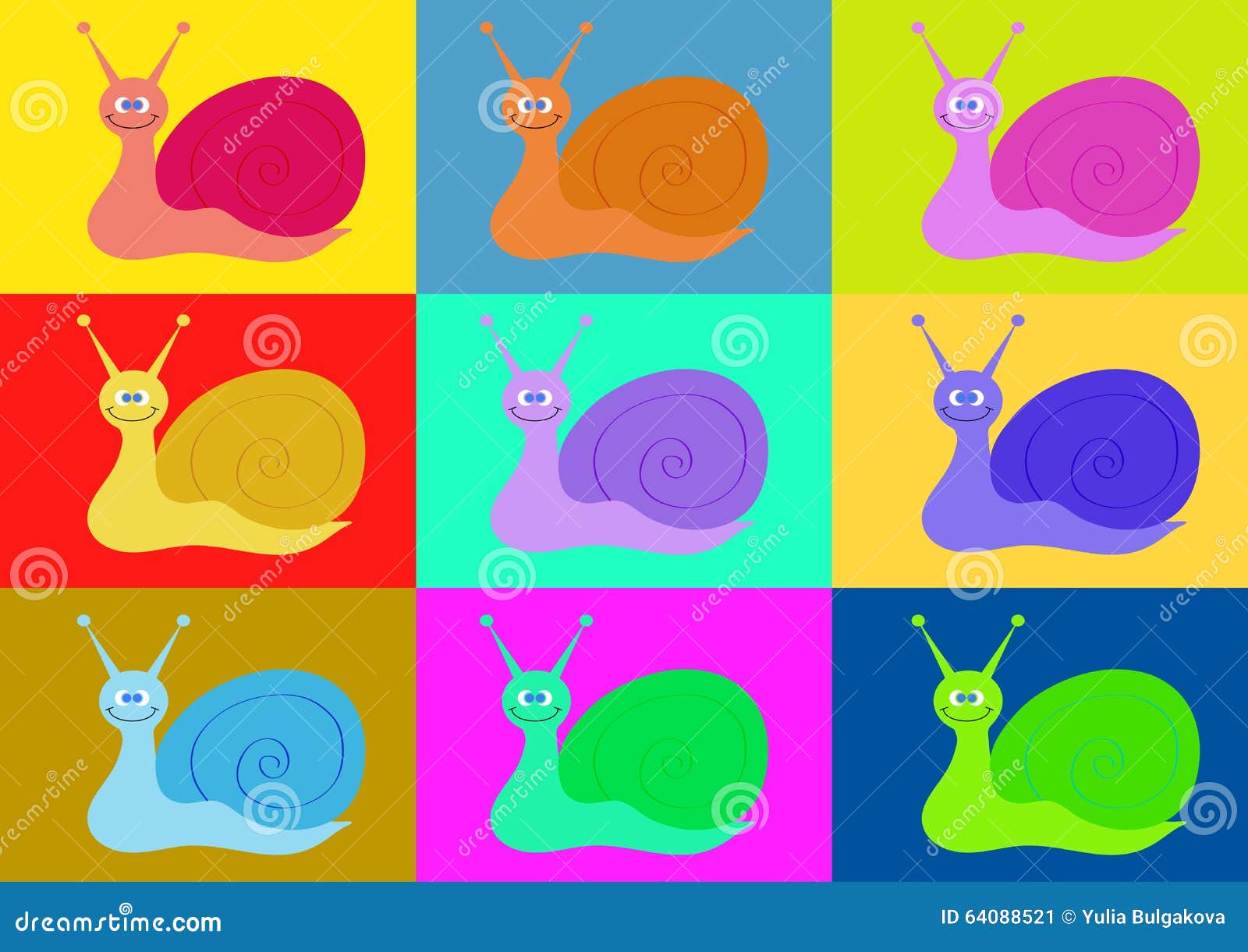 Funny Snails in the Style of Pop Art Stock Vector Illustration of background, fantasy 64088521