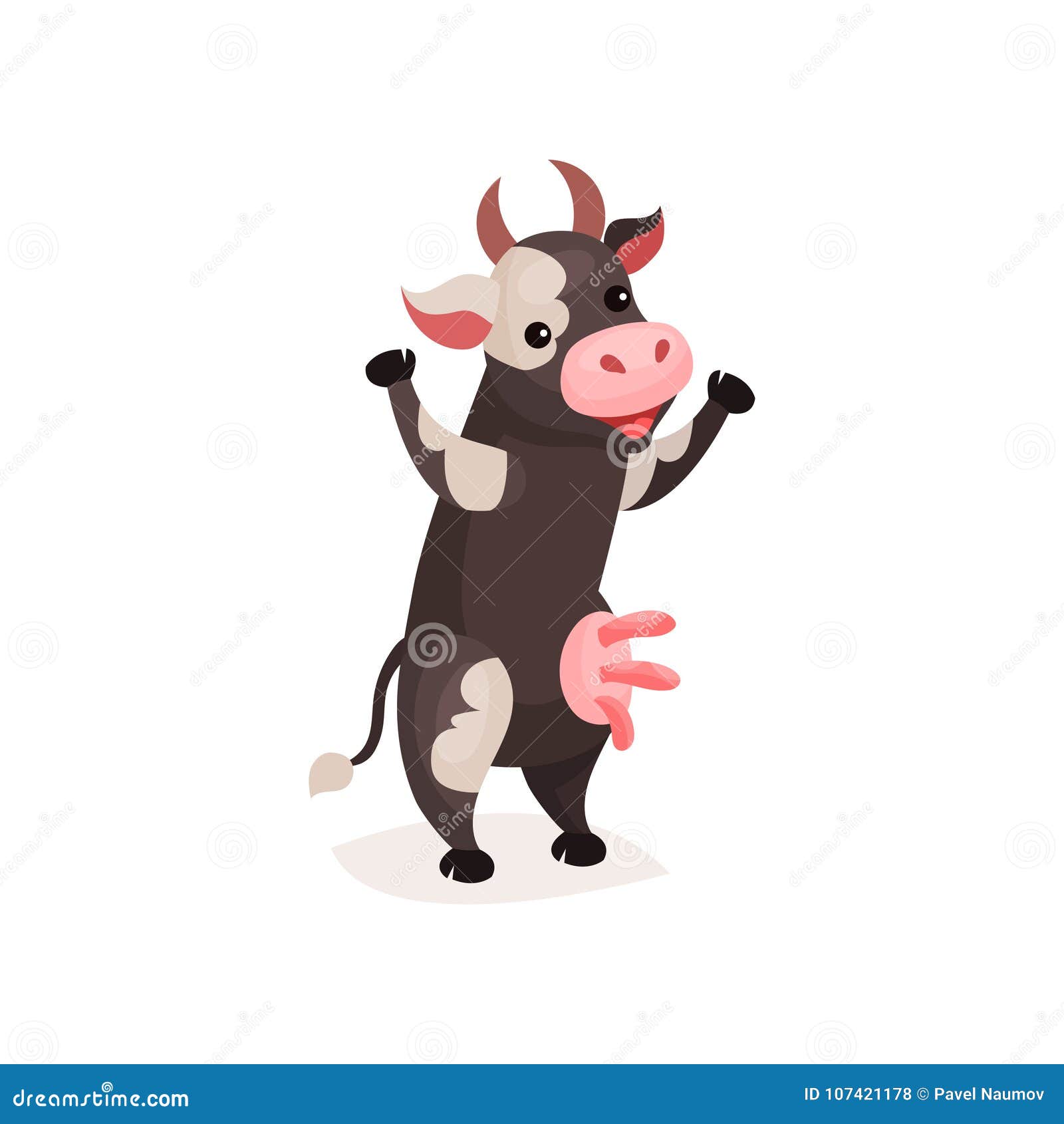 Funny Spotted Cow, Milk Cow Standing on Two Legs Cartoon Vector