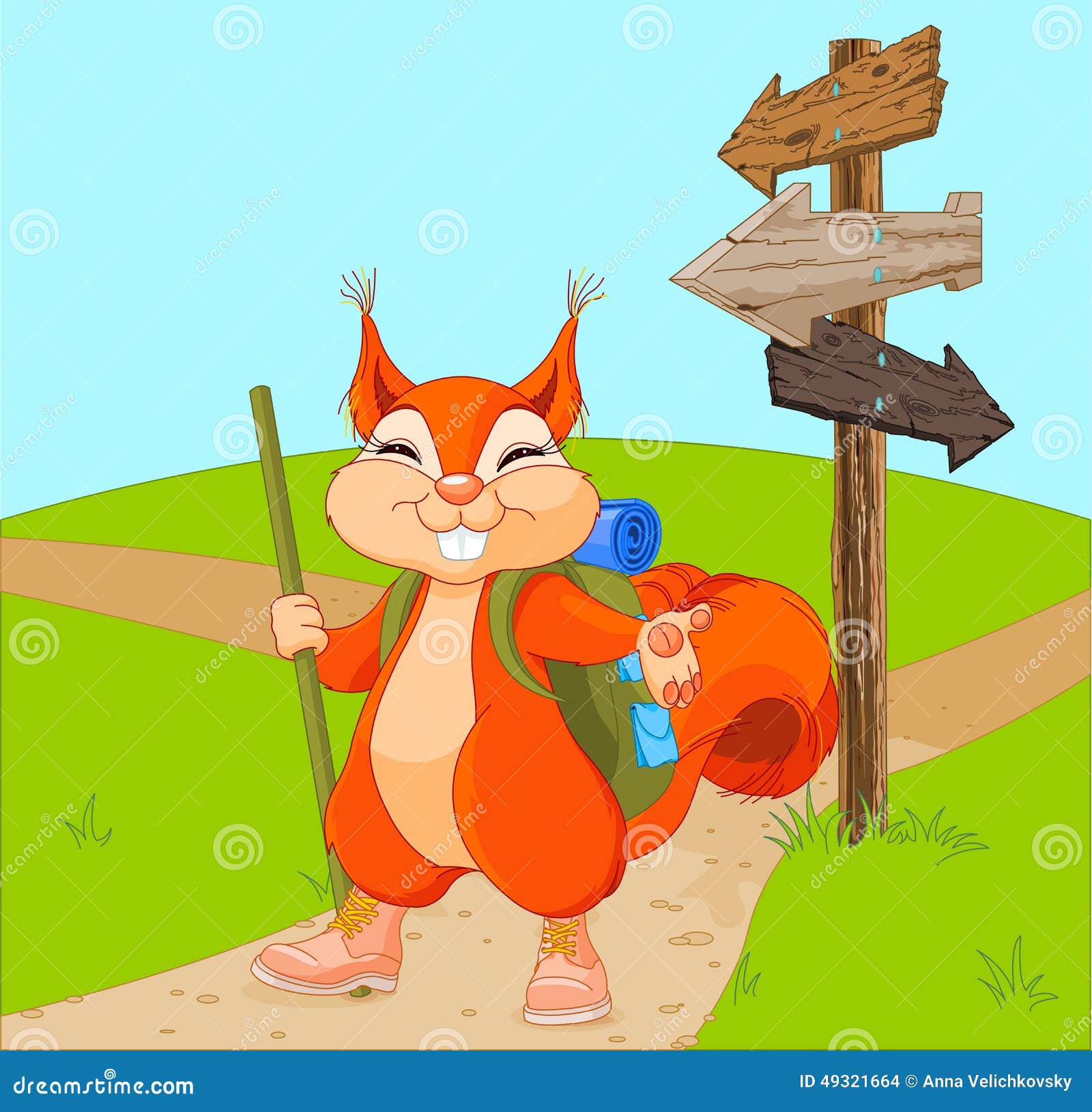 Funny squirrel for a walk stock vector. Illustration of graphics 49321664