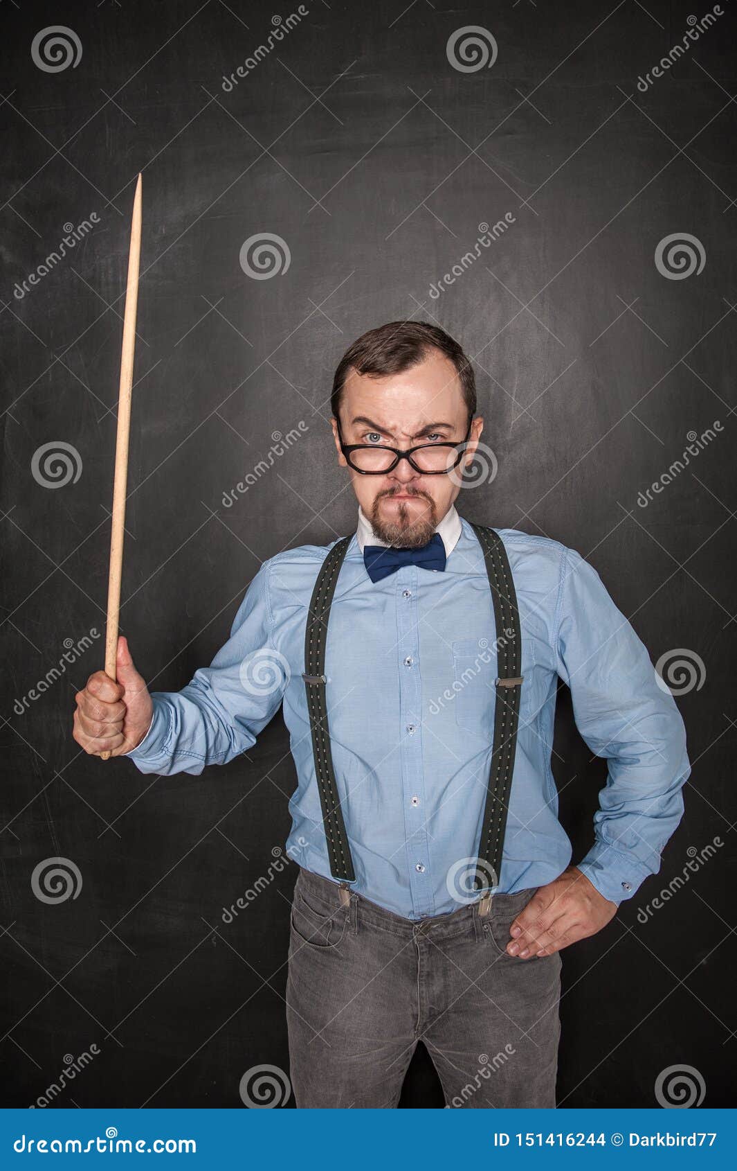 Funny Strict Teacher in Eyeglasses with Pointer Stock Photo Image of