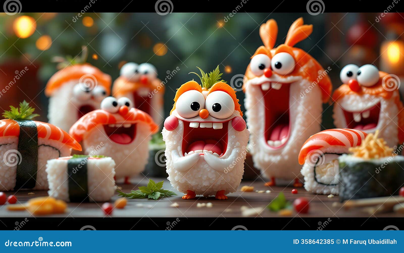 funny sushi characters 3d animation festive food