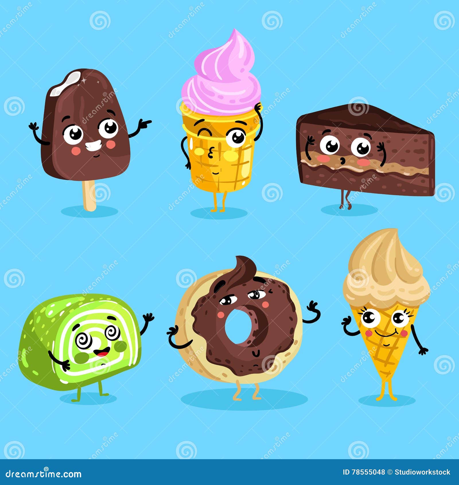 Funny Sweet Food Characters Cartoon Stock Vector - Illustration of dessert,  funny: 78555048