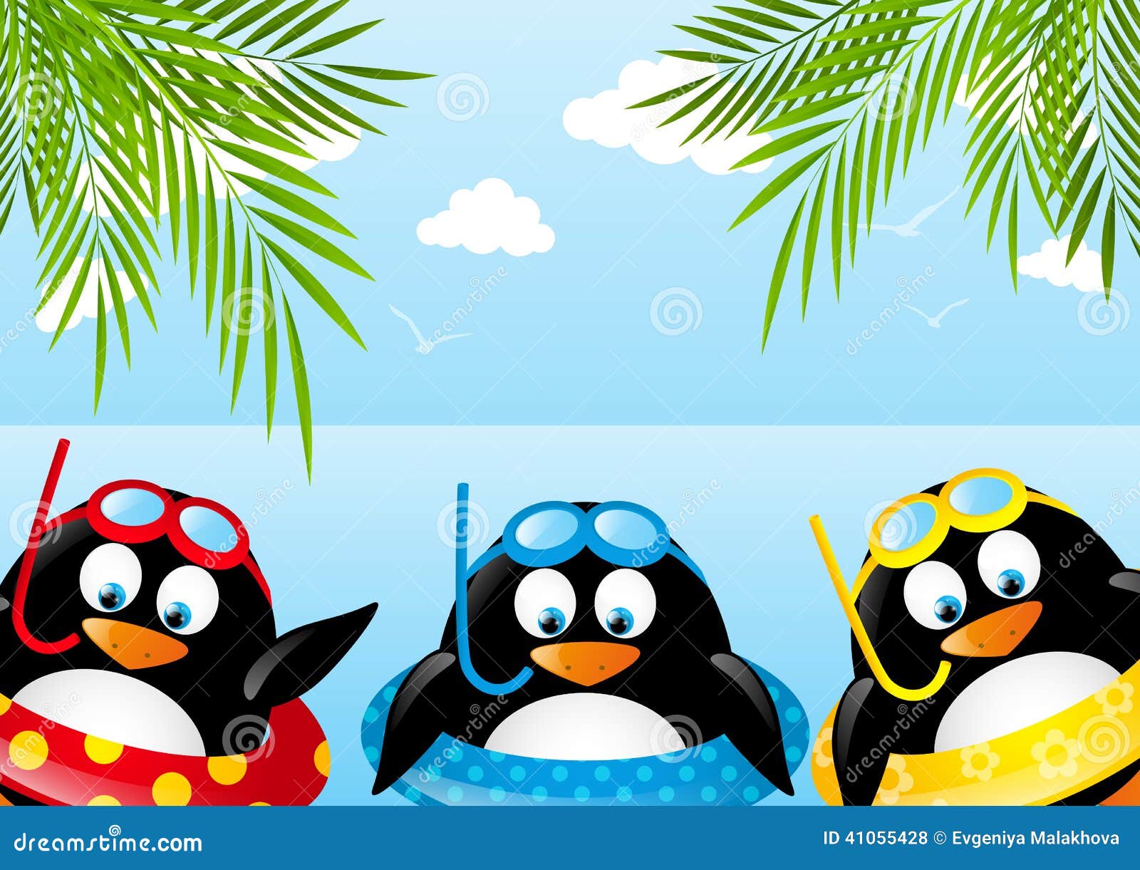 Funny swimming penguins stock vector. Illustration of beach - 41055428