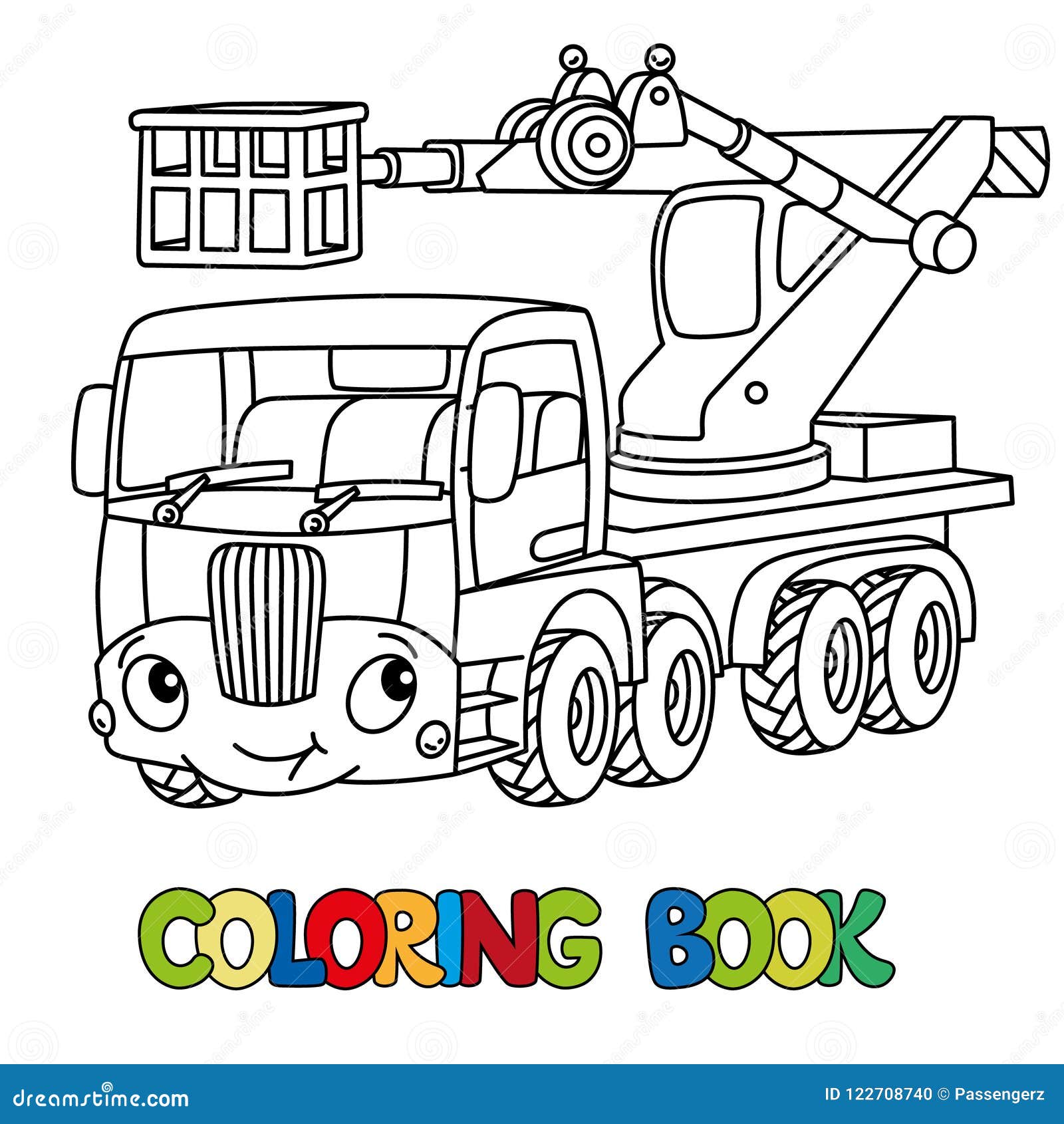 funny telescopic boom lift car. coloring book