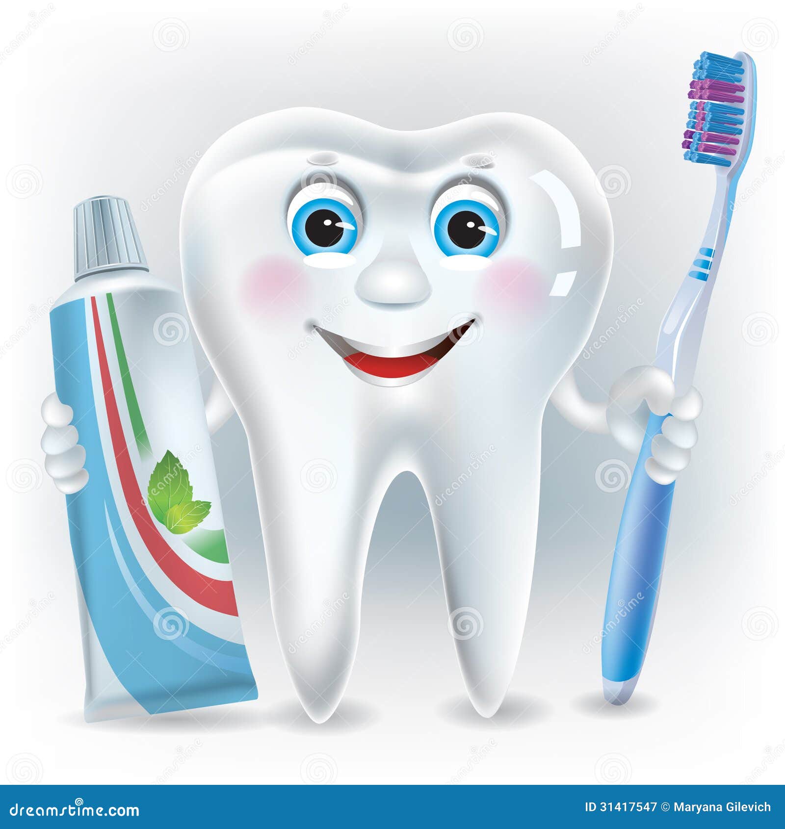 Funny Tooth with Toothpaste and Toothbrush Stock Vector Illustration