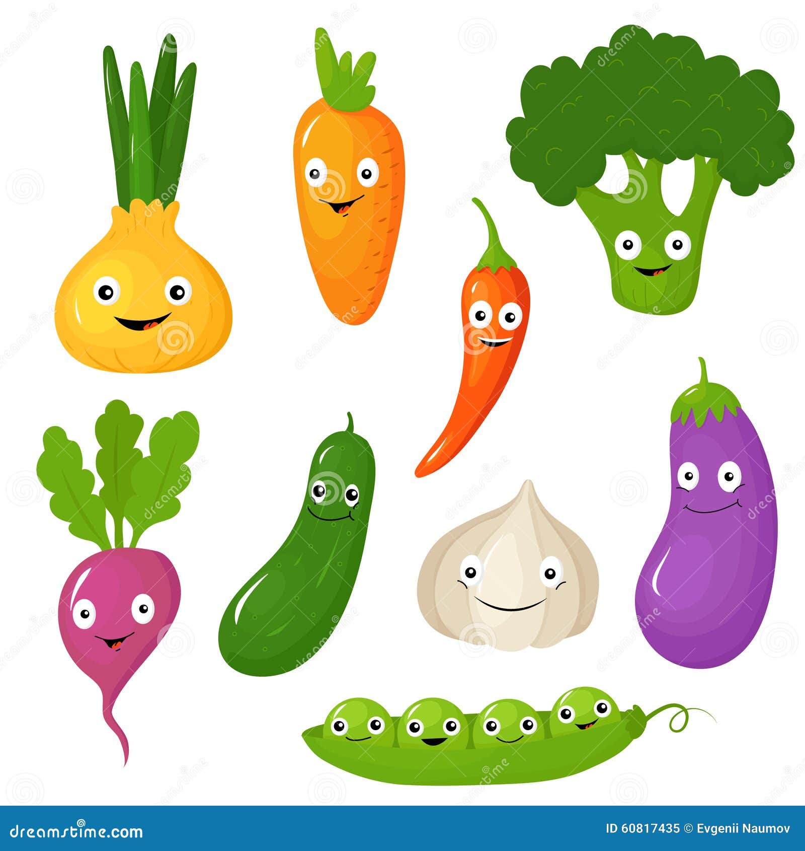 Funny Various Cartoon Vegetables. Vector Stock Vector Illustration of