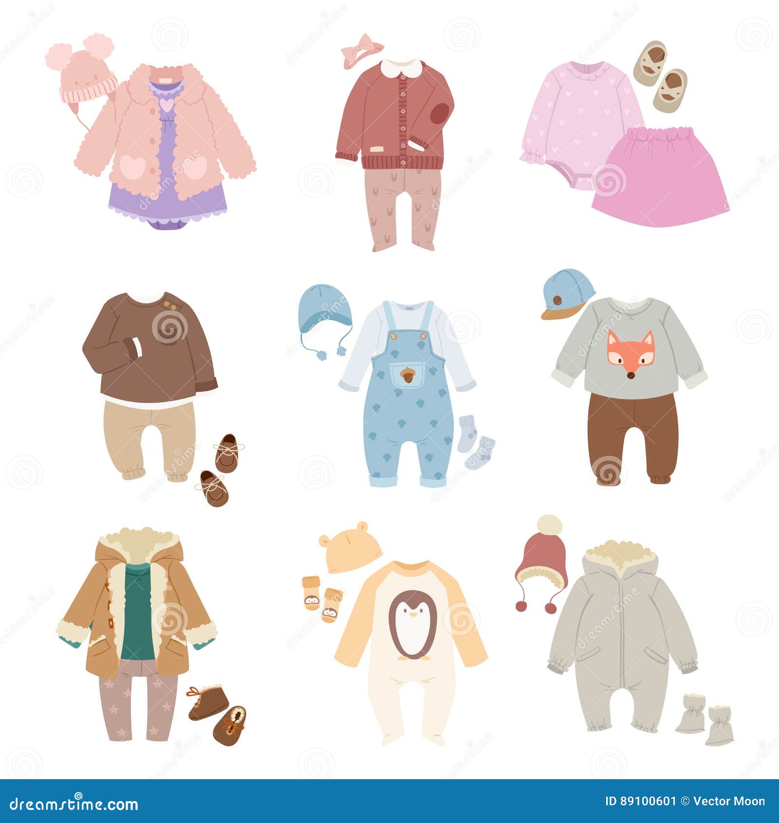 Funny Vector Baby Kids Clothes Icon Set Stock Vector ...