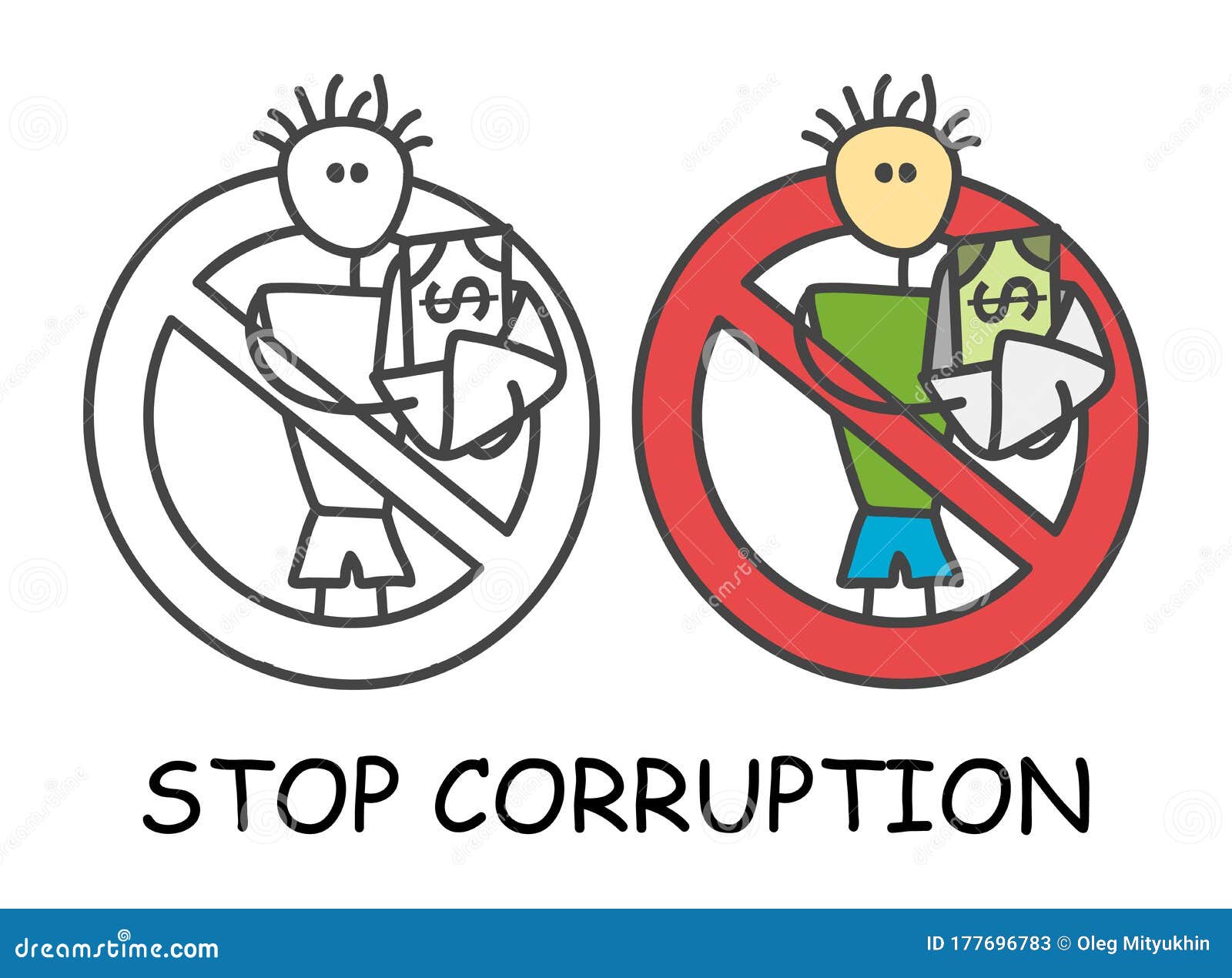 Funny Vector Stick Man with an Envelope of Money in Children`s Style. No  Corruption No Tax Evasion Red Prohibition. Stop Symbol Stock Vector -  Illustration of children, mark: 177696783