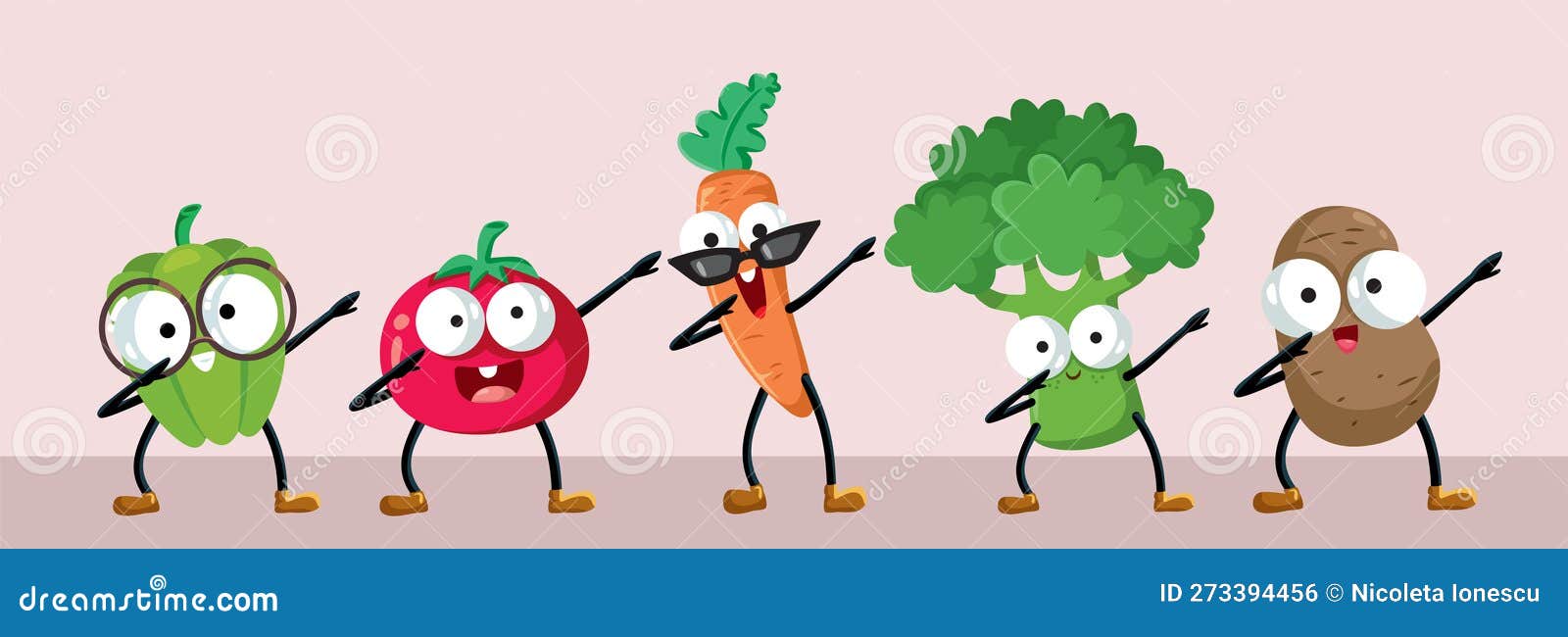 Funny Vegetables Dabbing and Dancing Together Humorous Illustration Stock Vector Illustration